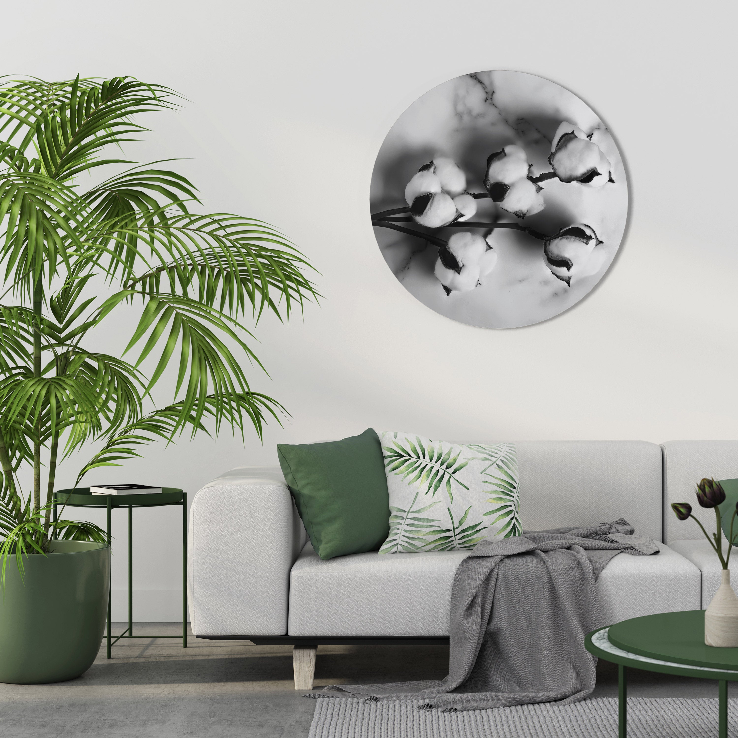 MONOCHROME COTTON DREAMS Round Wall Art