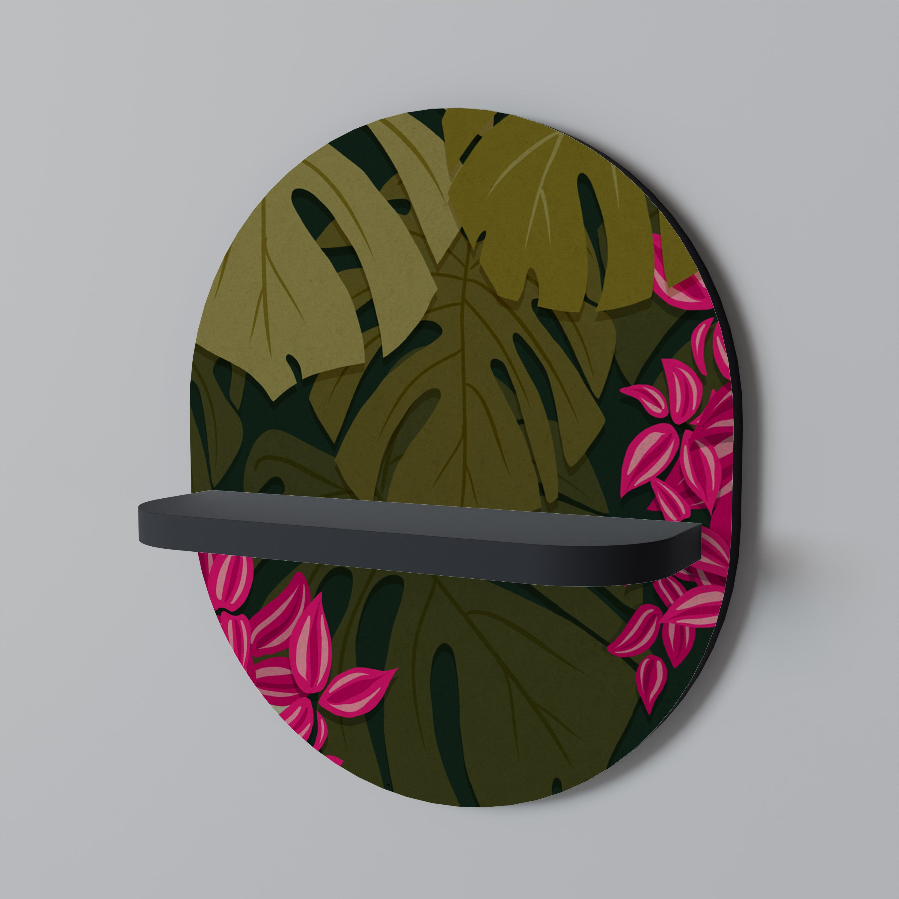 Estantería de arte ovalada TROPICAL BEAUTY con acabado negro