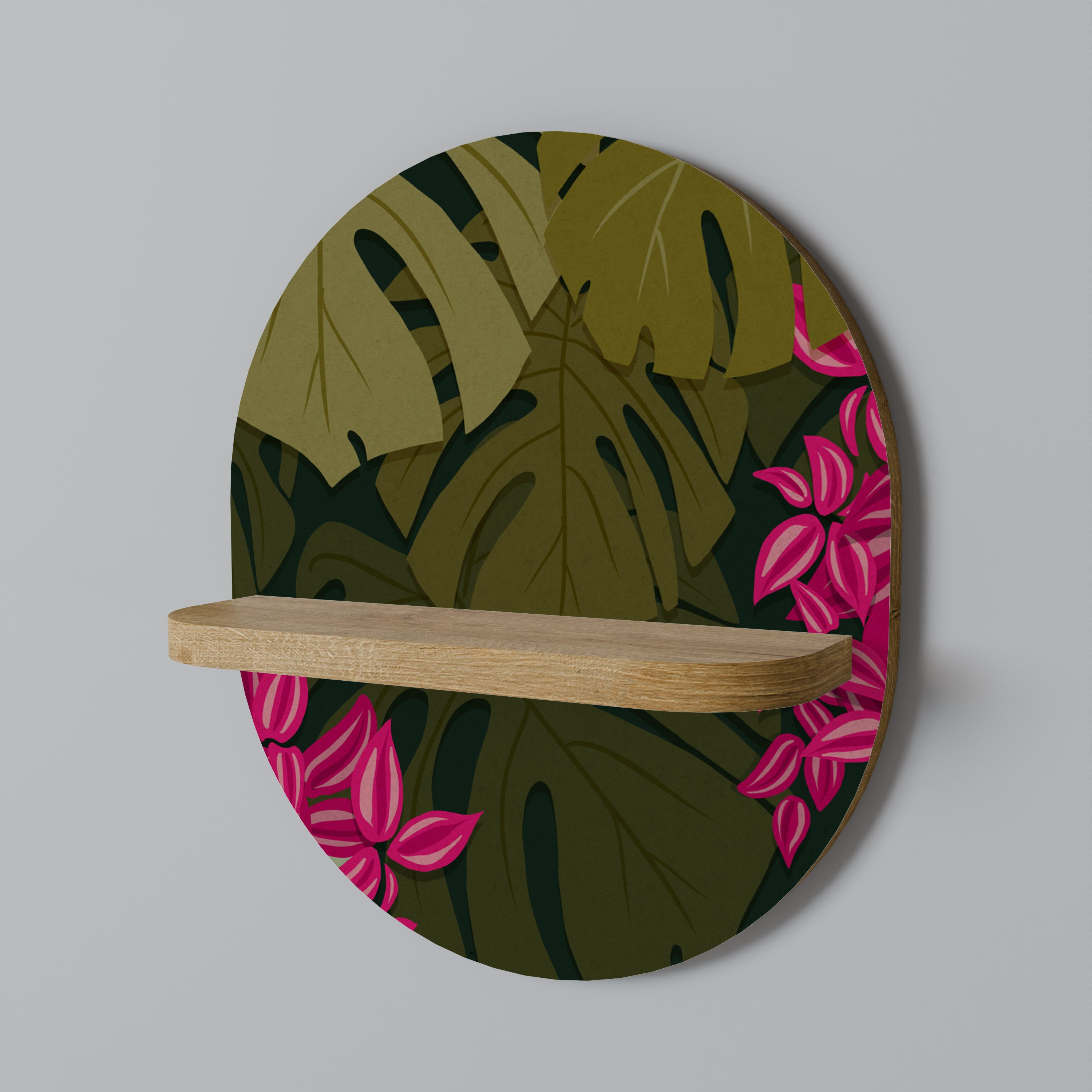 Estantería de arte ovalada TROPICAL BEAUTY con efecto roble