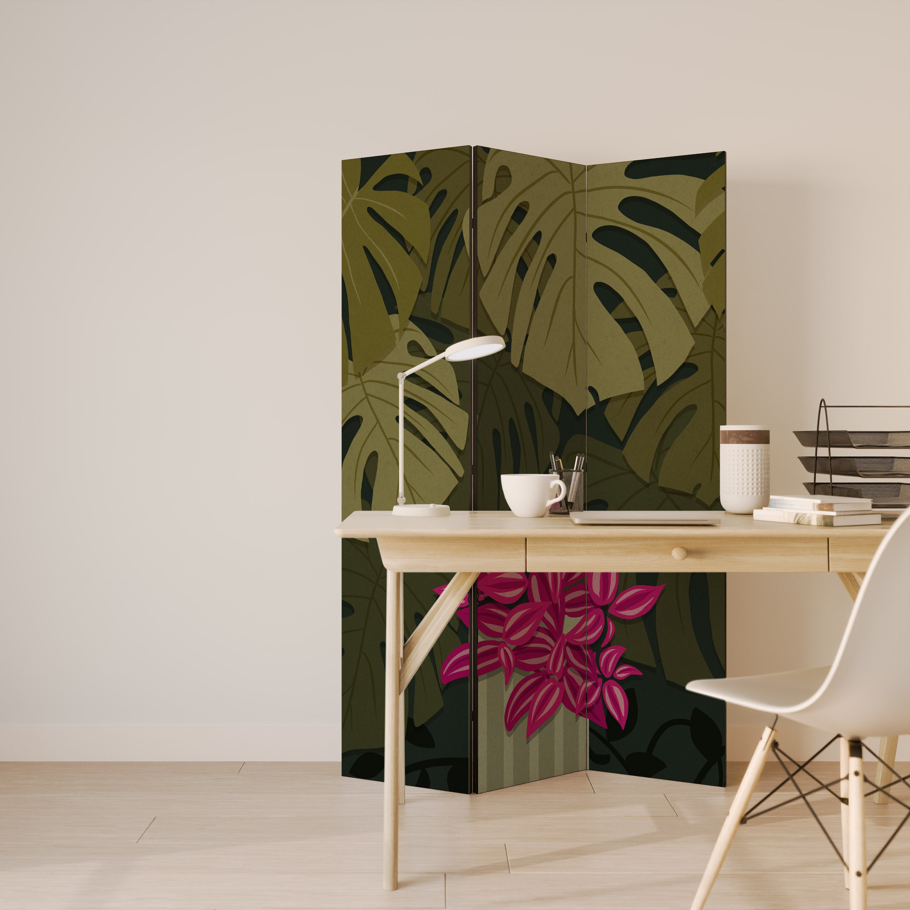 Biombo decorativo de 3 paneles TROPICAL BEAUTY