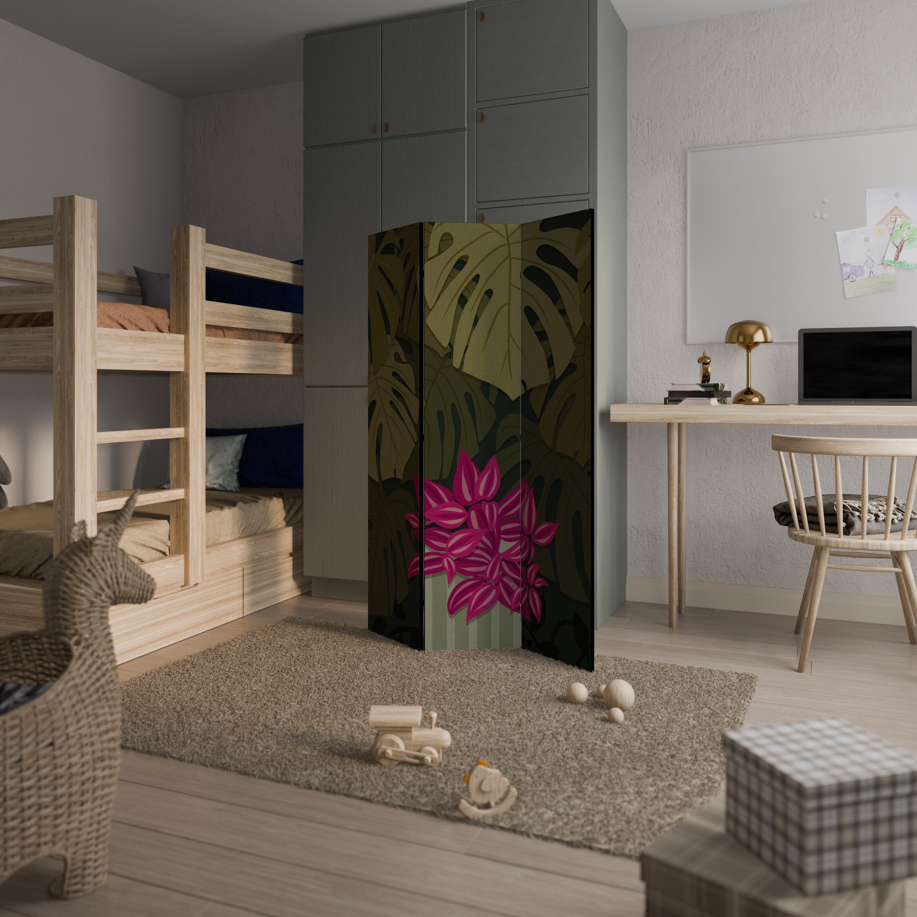 Biombo decorativo de 3 paneles TROPICAL BEAUTY
