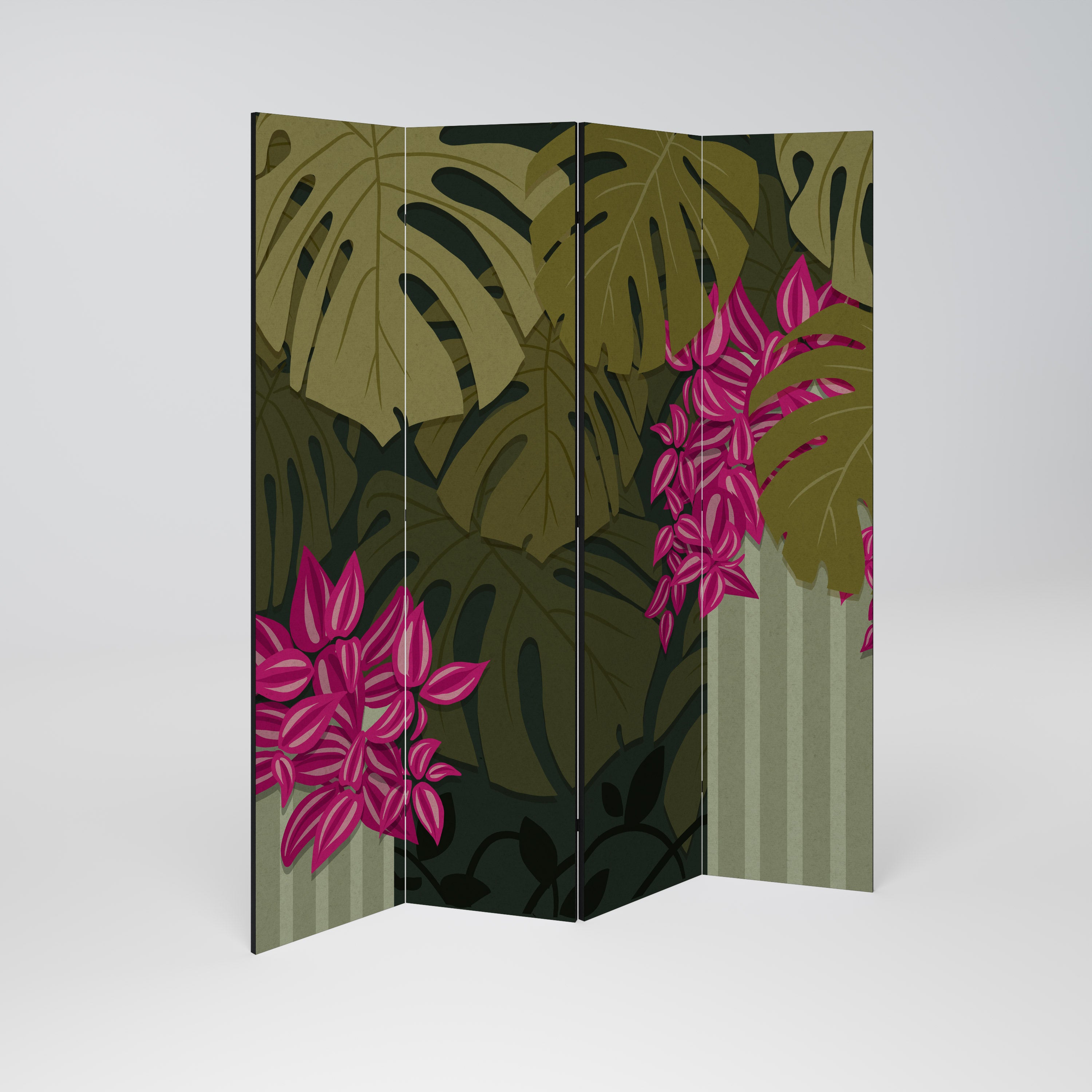 Biombo decorativo de 4 paneles TROPICAL BEAUTY
