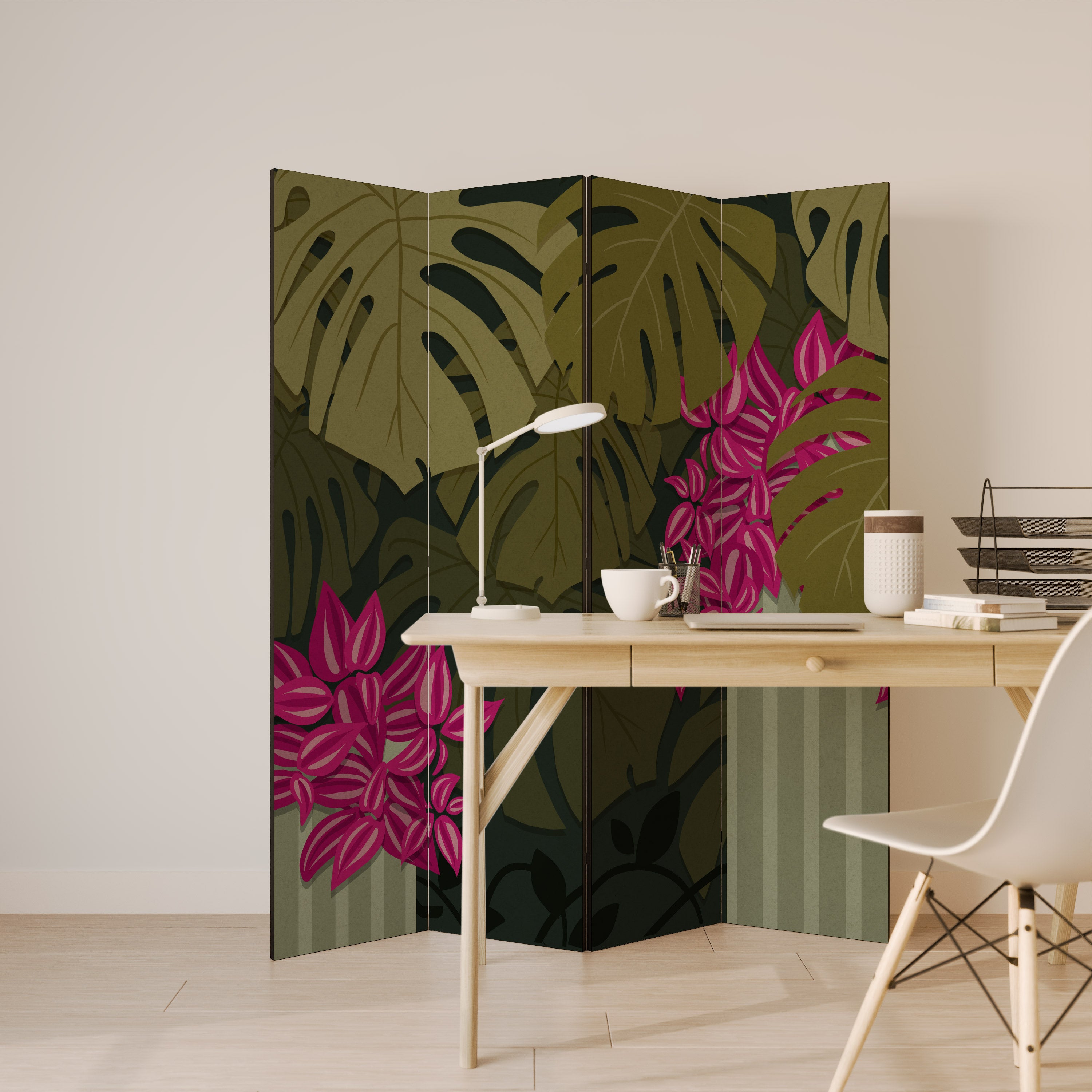 Biombo decorativo de 4 paneles TROPICAL BEAUTY