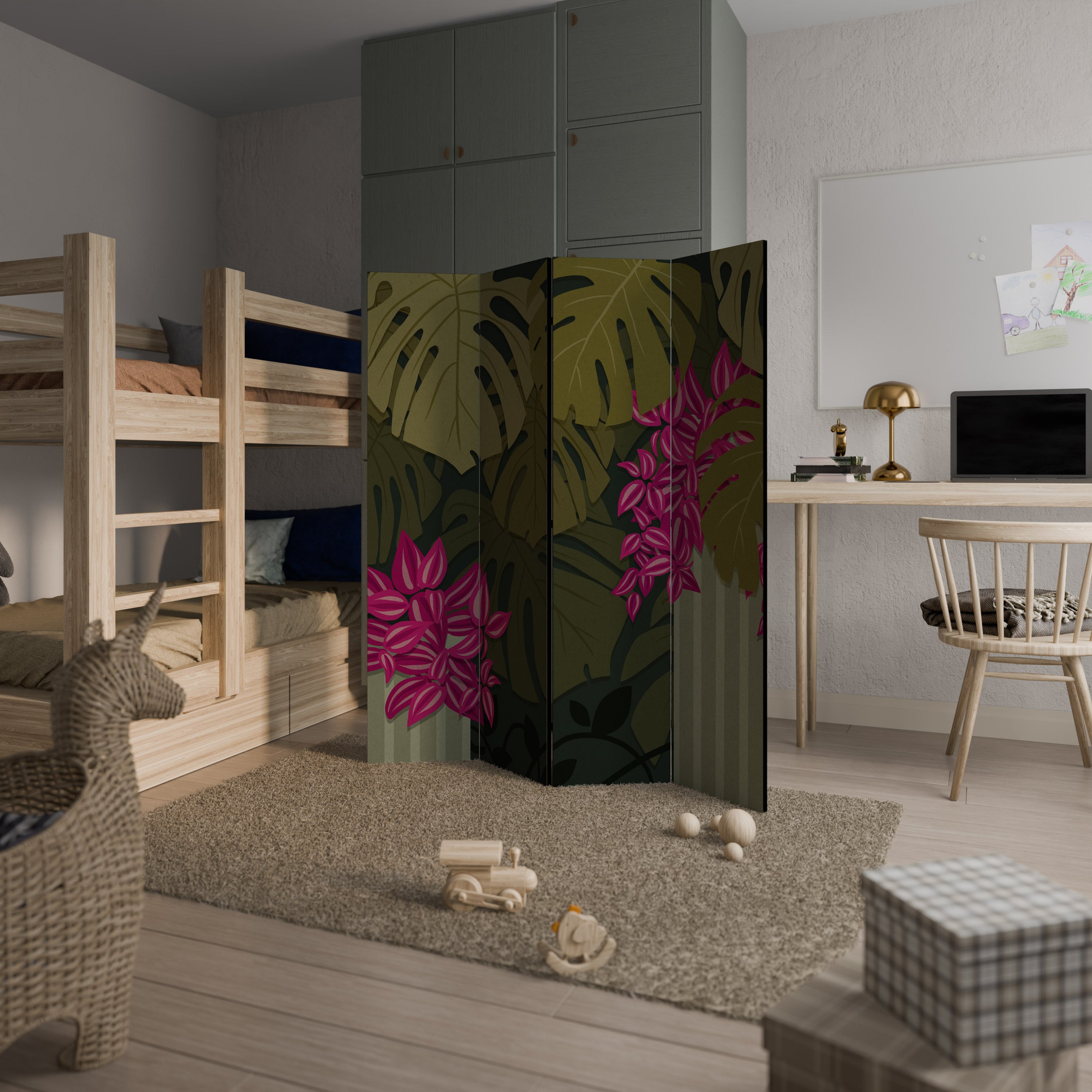 Biombo decorativo de 4 paneles TROPICAL BEAUTY