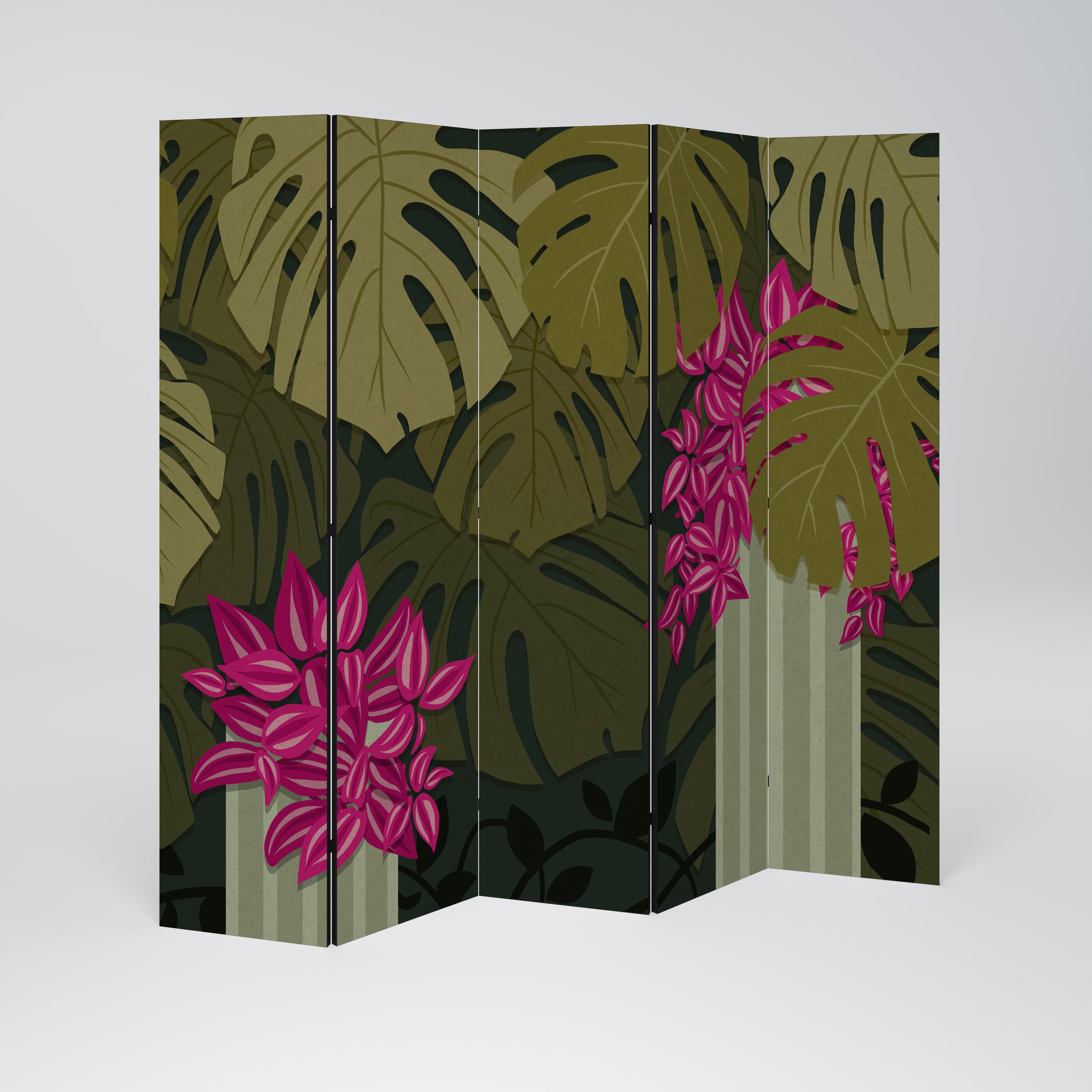 Biombo decorativo de 5 paneles TROPICAL BEAUTY