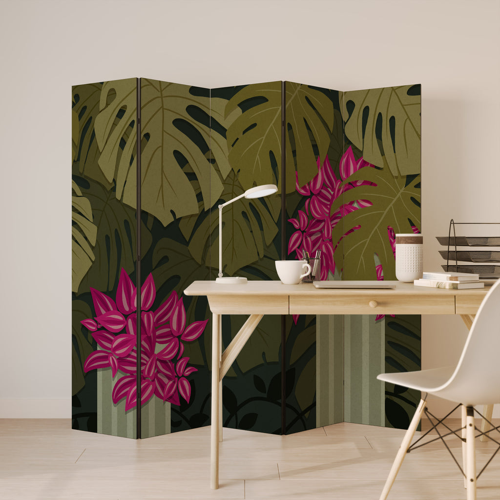 Biombo decorativo de 5 paneles TROPICAL BEAUTY