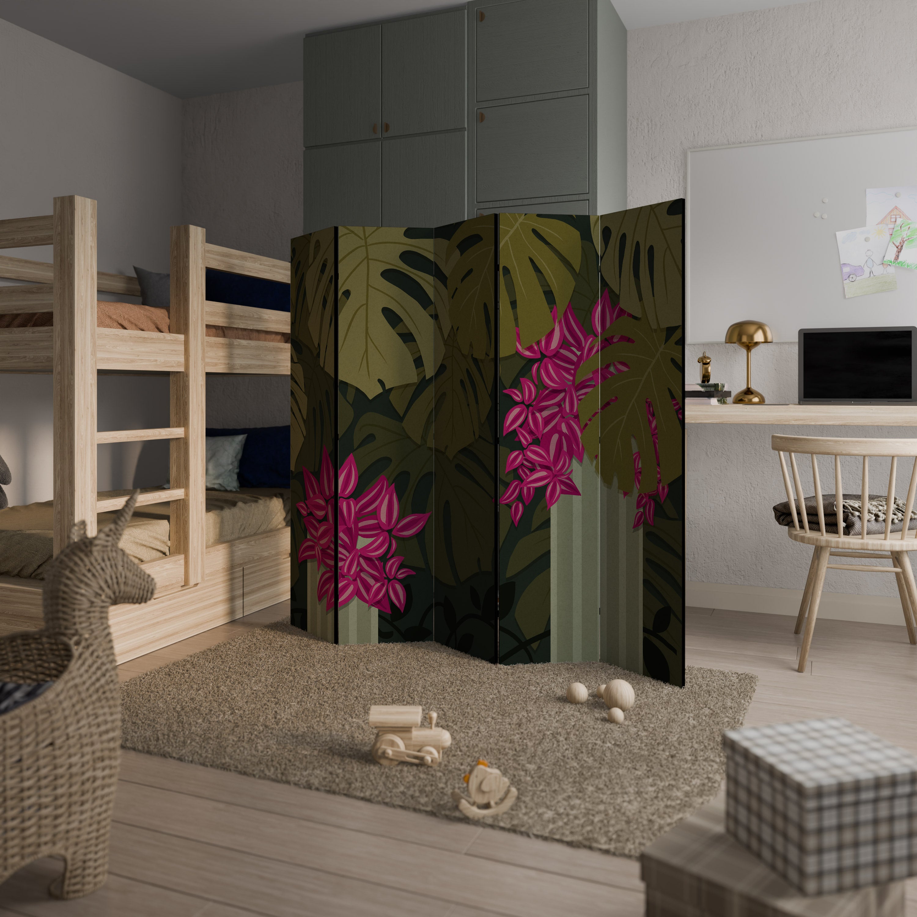 Biombo decorativo de 5 paneles TROPICAL BEAUTY