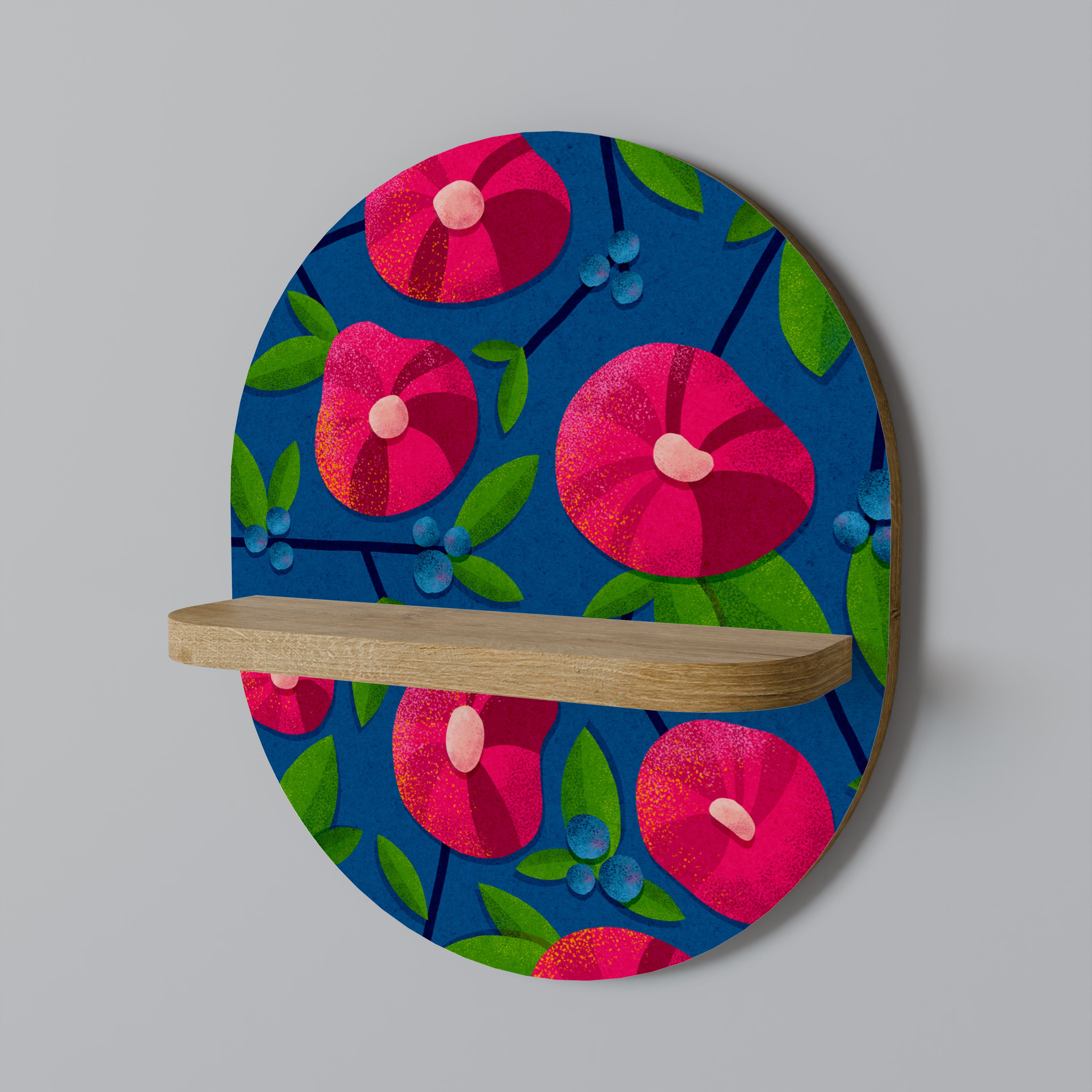 PENSAMIENTOS DE PRIMAVERA Estantería de arte ovalada con efecto roble
