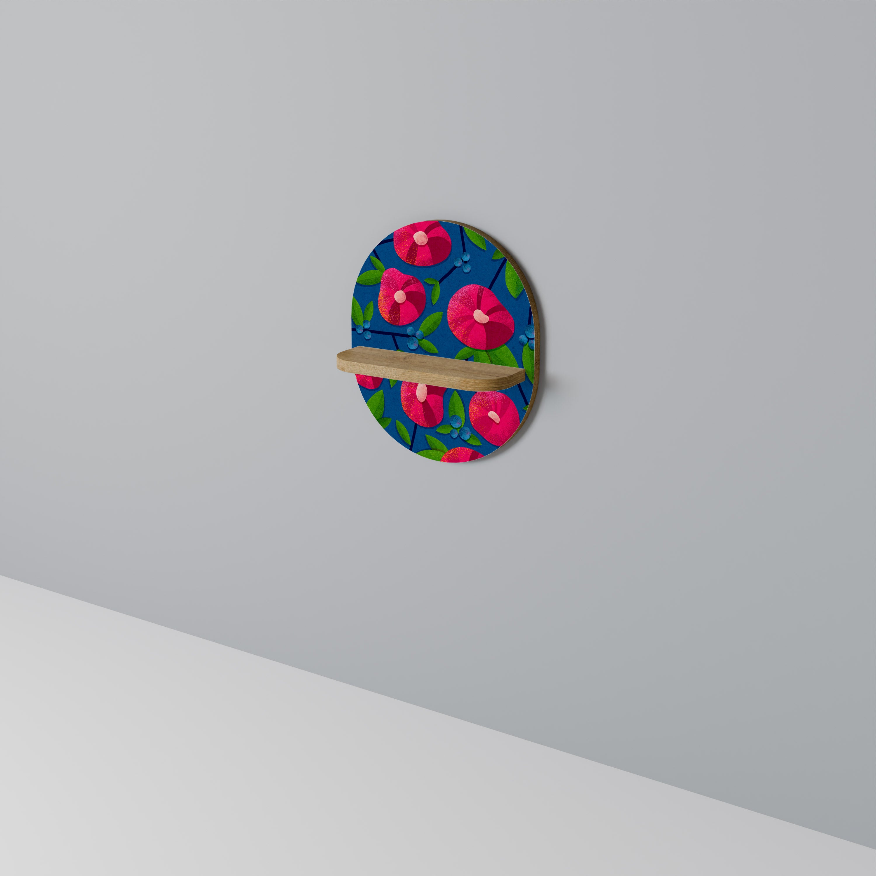 PENSAMIENTOS DE PRIMAVERA Estantería de arte ovalada con efecto roble