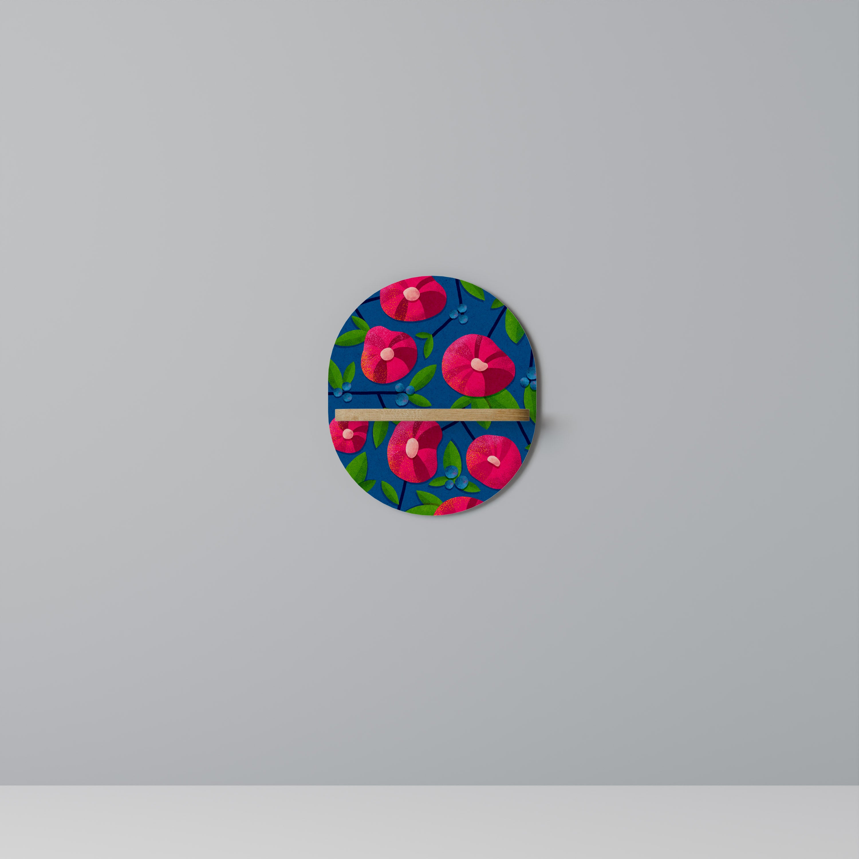 PENSAMIENTOS DE PRIMAVERA Estantería de arte ovalada con efecto roble