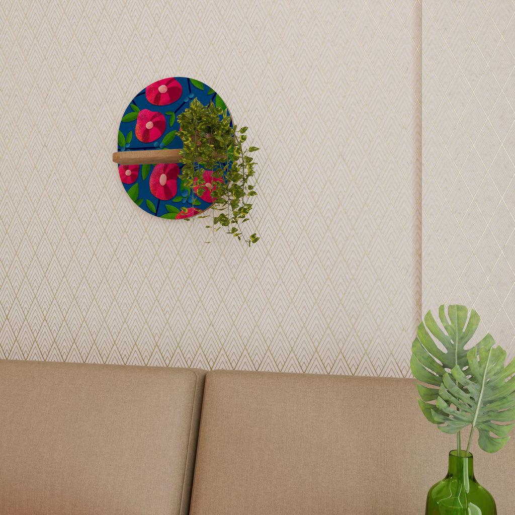 PENSAMIENTOS DE PRIMAVERA Estantería de arte ovalada con efecto roble