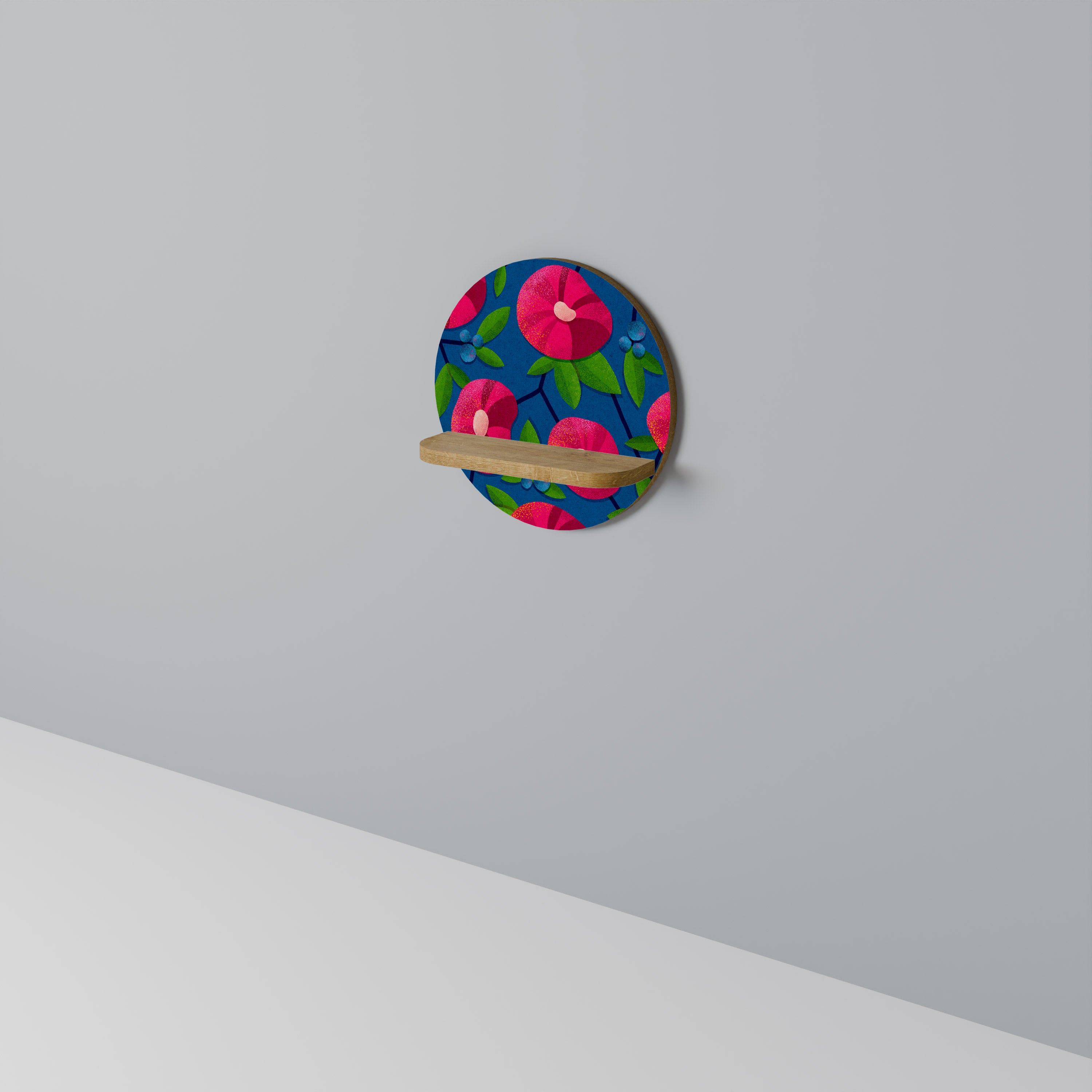 PENSAMIENTOS DE PRIMAVERA Estantería de arte redonda con efecto roble