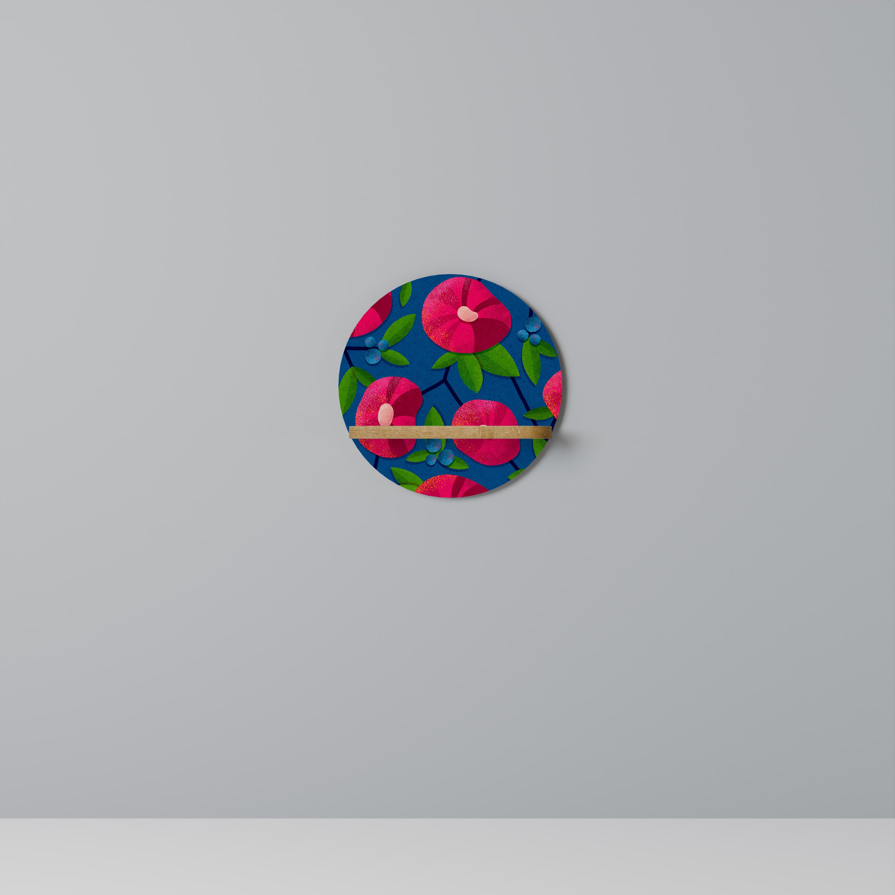PENSAMIENTOS DE PRIMAVERA Estantería de arte redonda con efecto roble