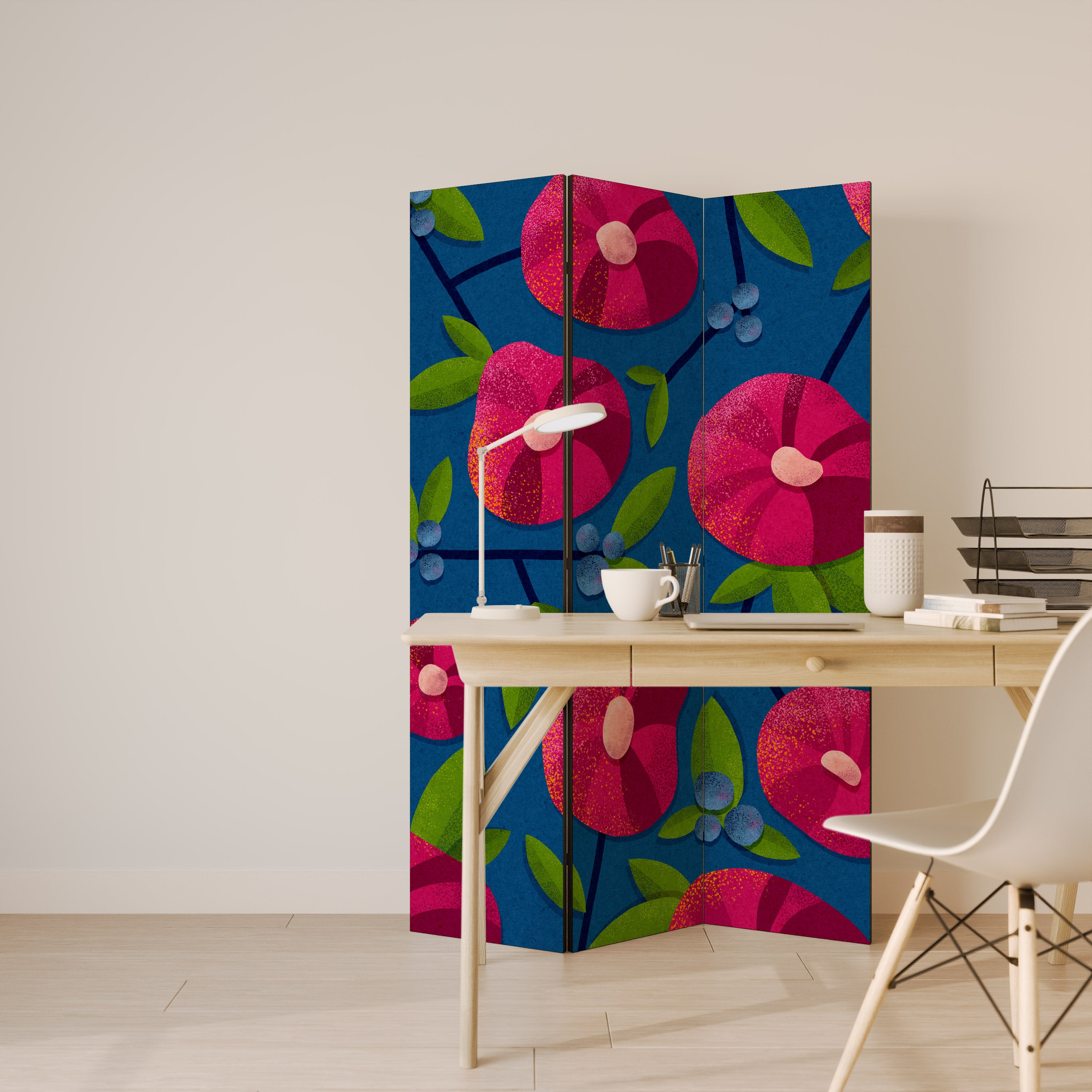 Biombo decorativo de 3 paneles PENSAMIENTOS DE PRIMAVERA