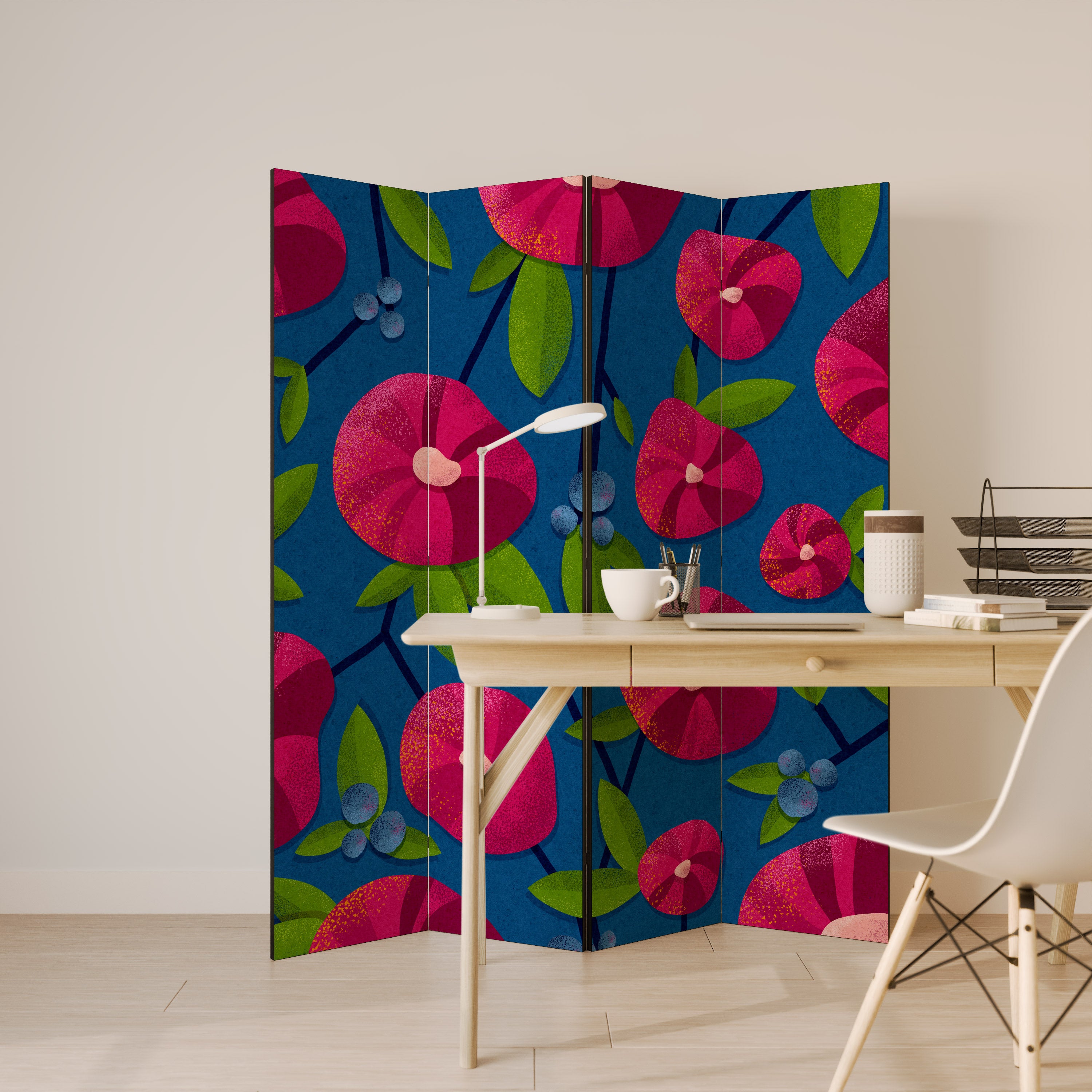 Biombo decorativo de 4 paneles PENSAMIENTOS DE PRIMAVERA