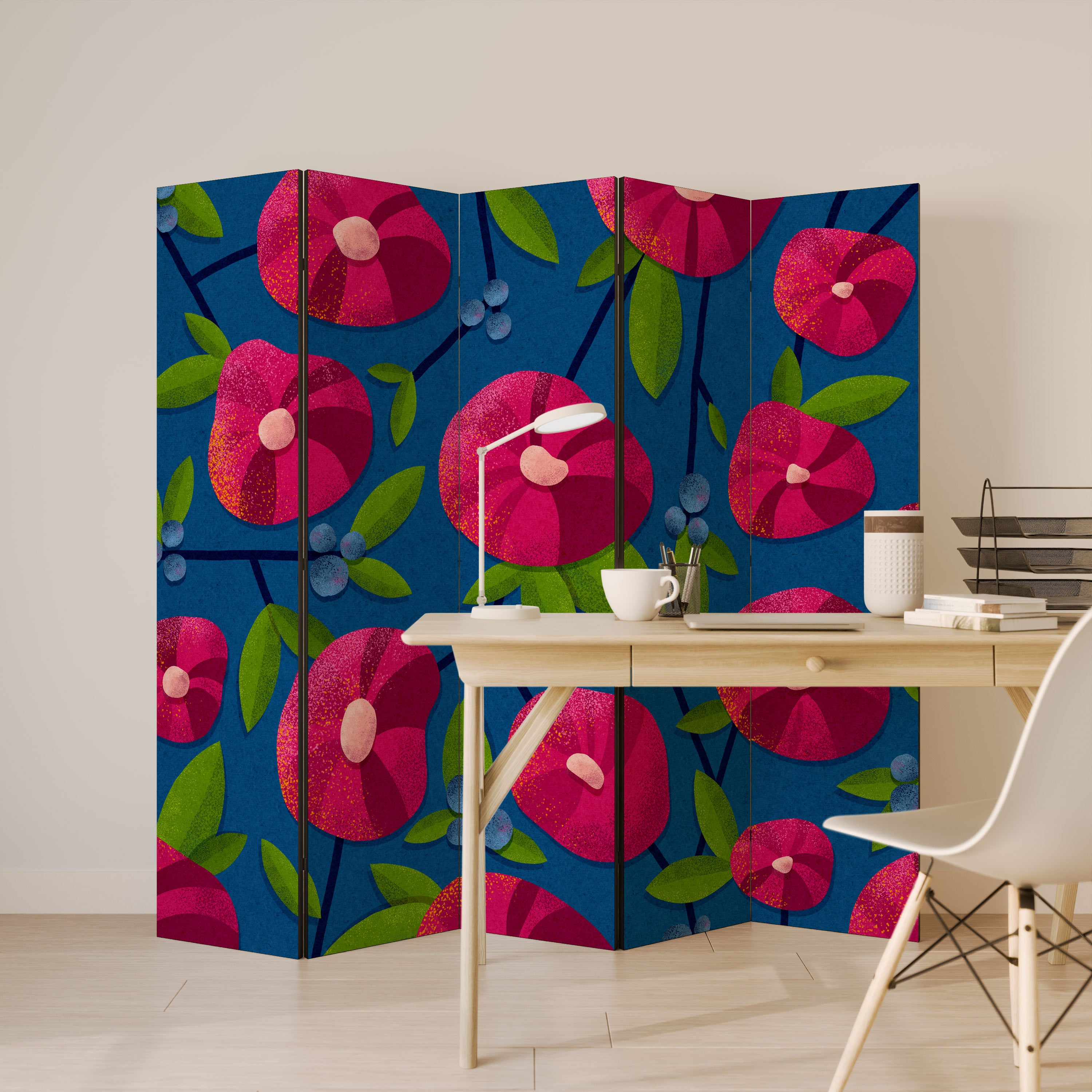Biombo decorativo de 5 paneles PENSAMIENTOS DE PRIMAVERA