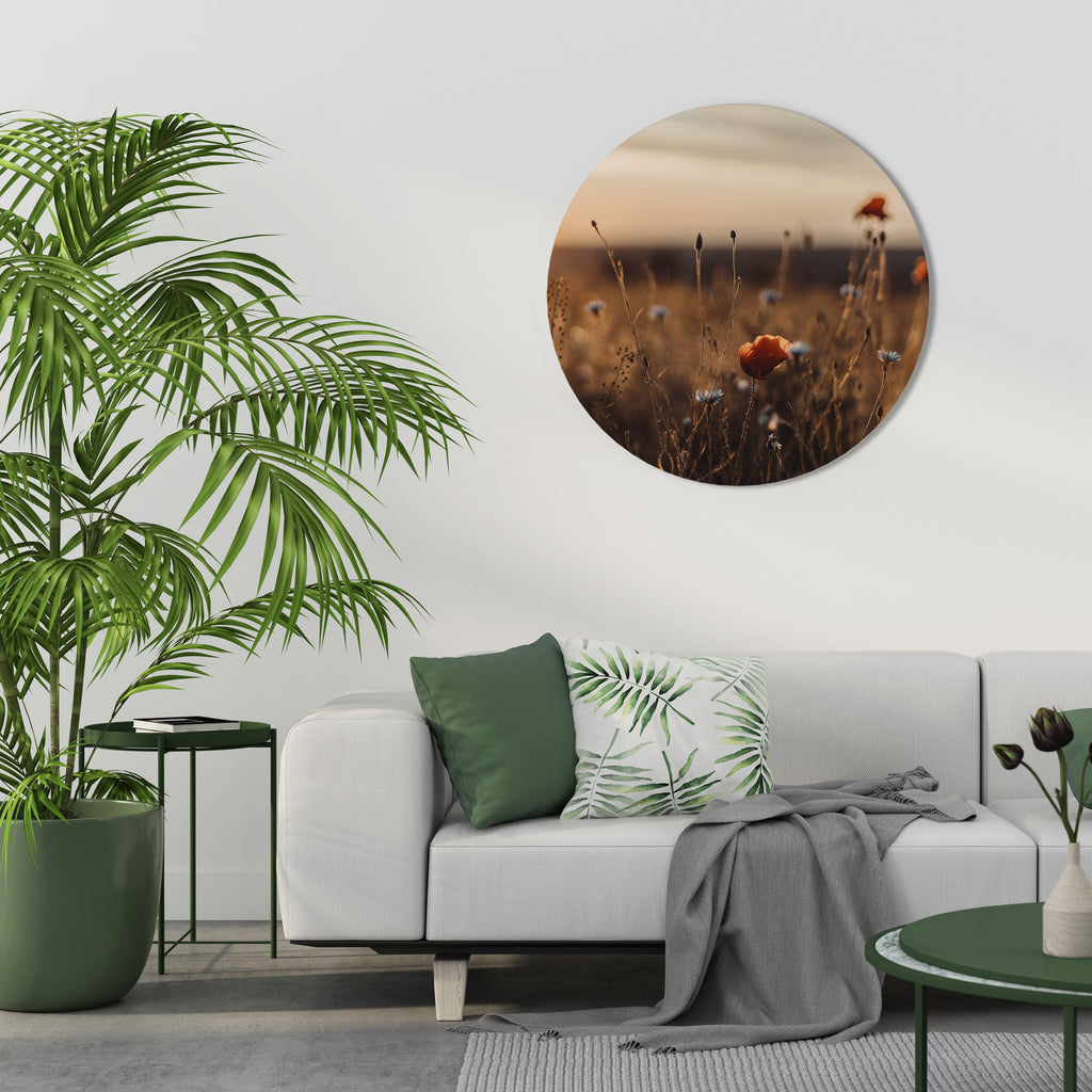 GLOWING MEADOWS AT DUSK Round Wall Art