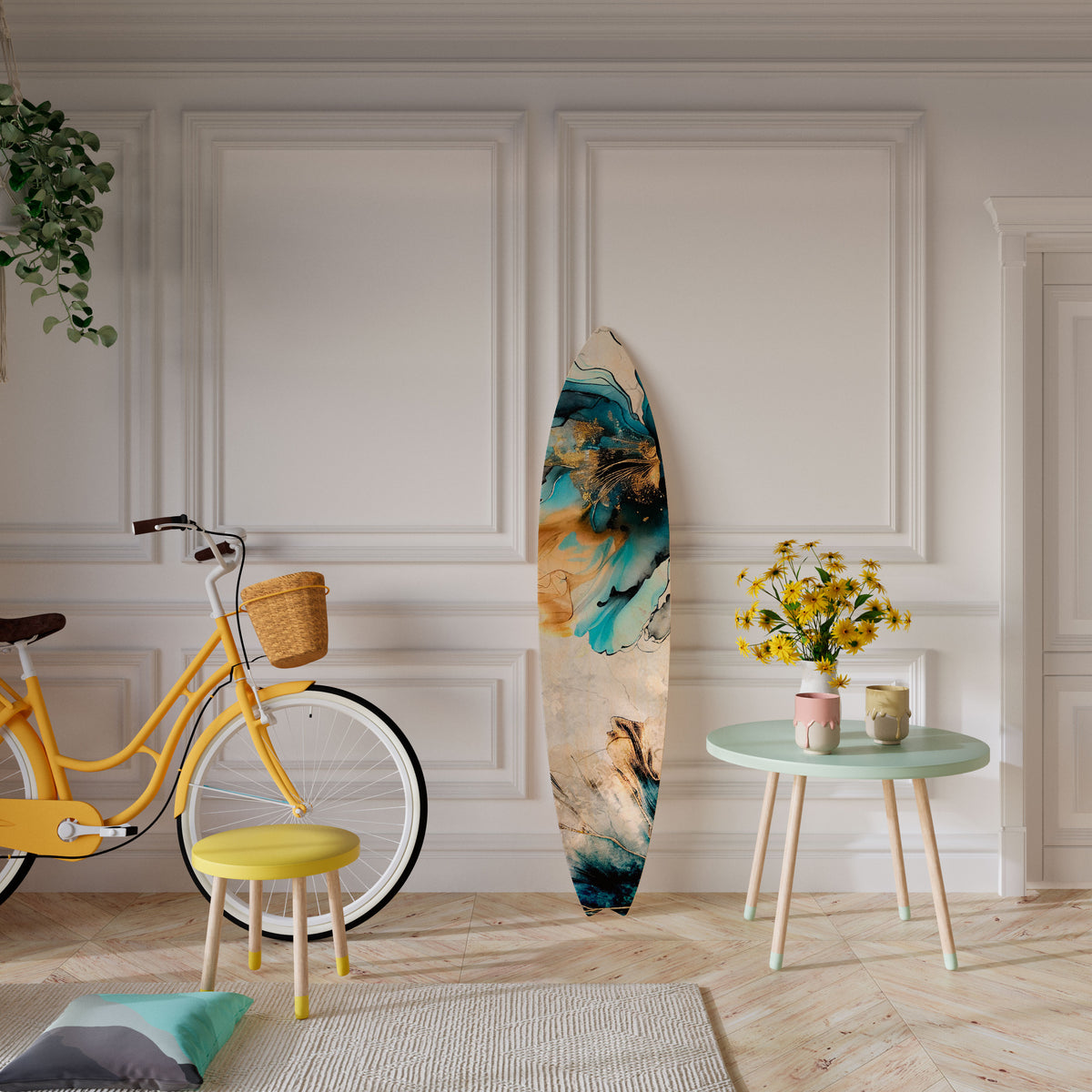 COBALT BLOSSOMS Surfboard Decorative Panel