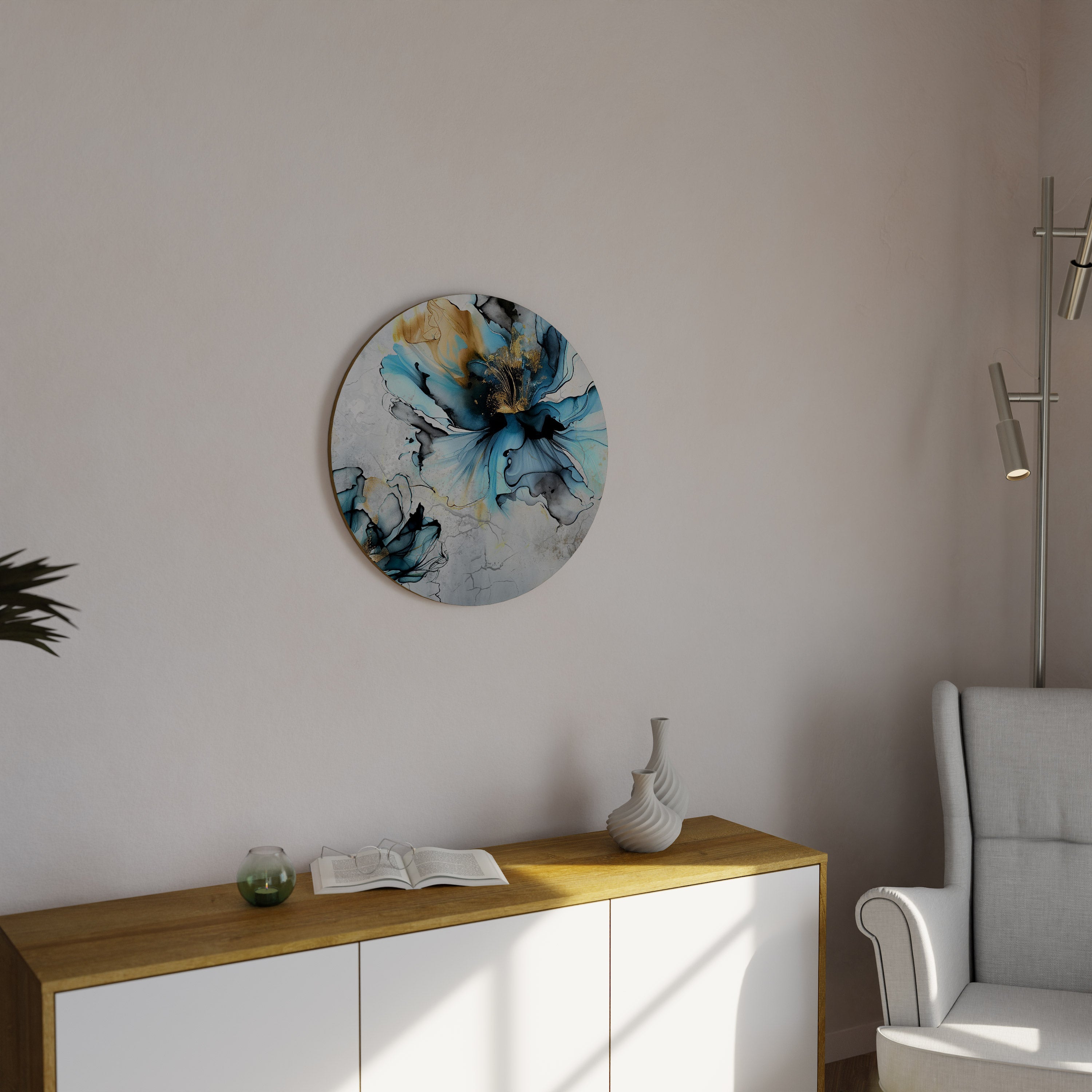 Arte de pared redondo COBALT BLOSSOMS