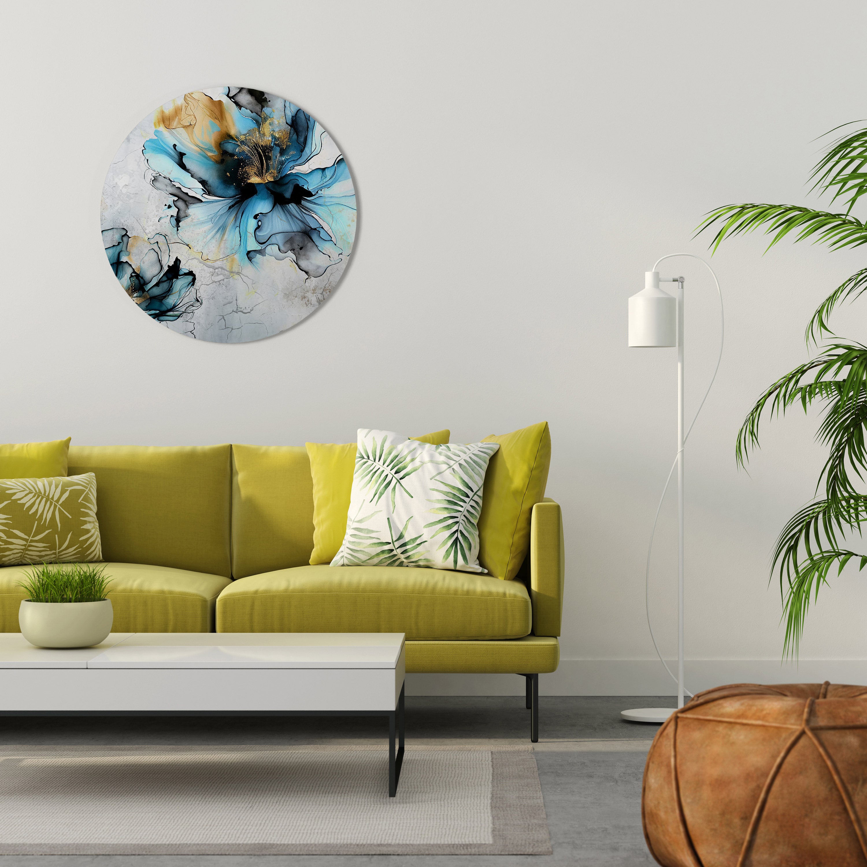Arte de pared redondo COBALT BLOSSOMS