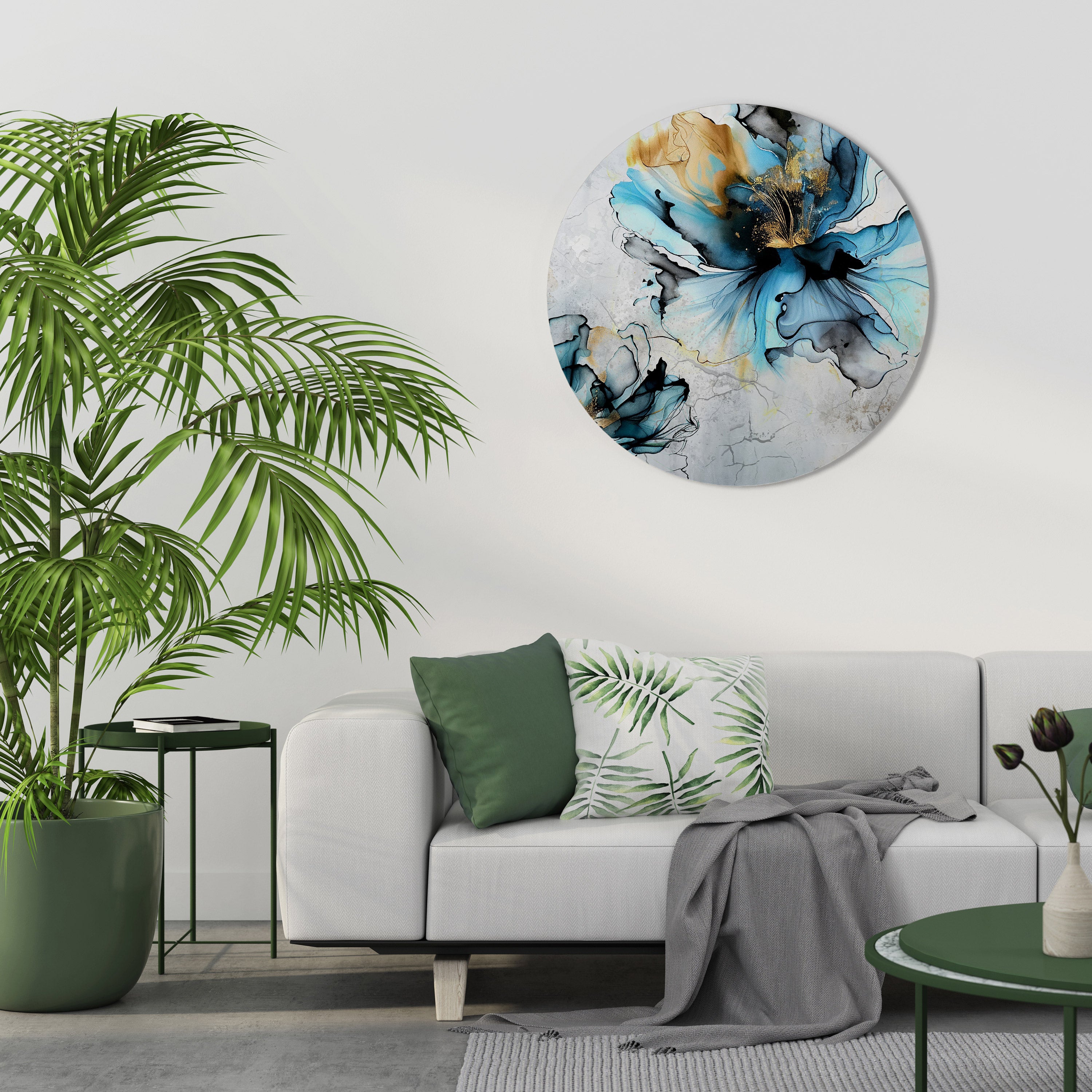 Arte de pared redondo COBALT BLOSSOMS