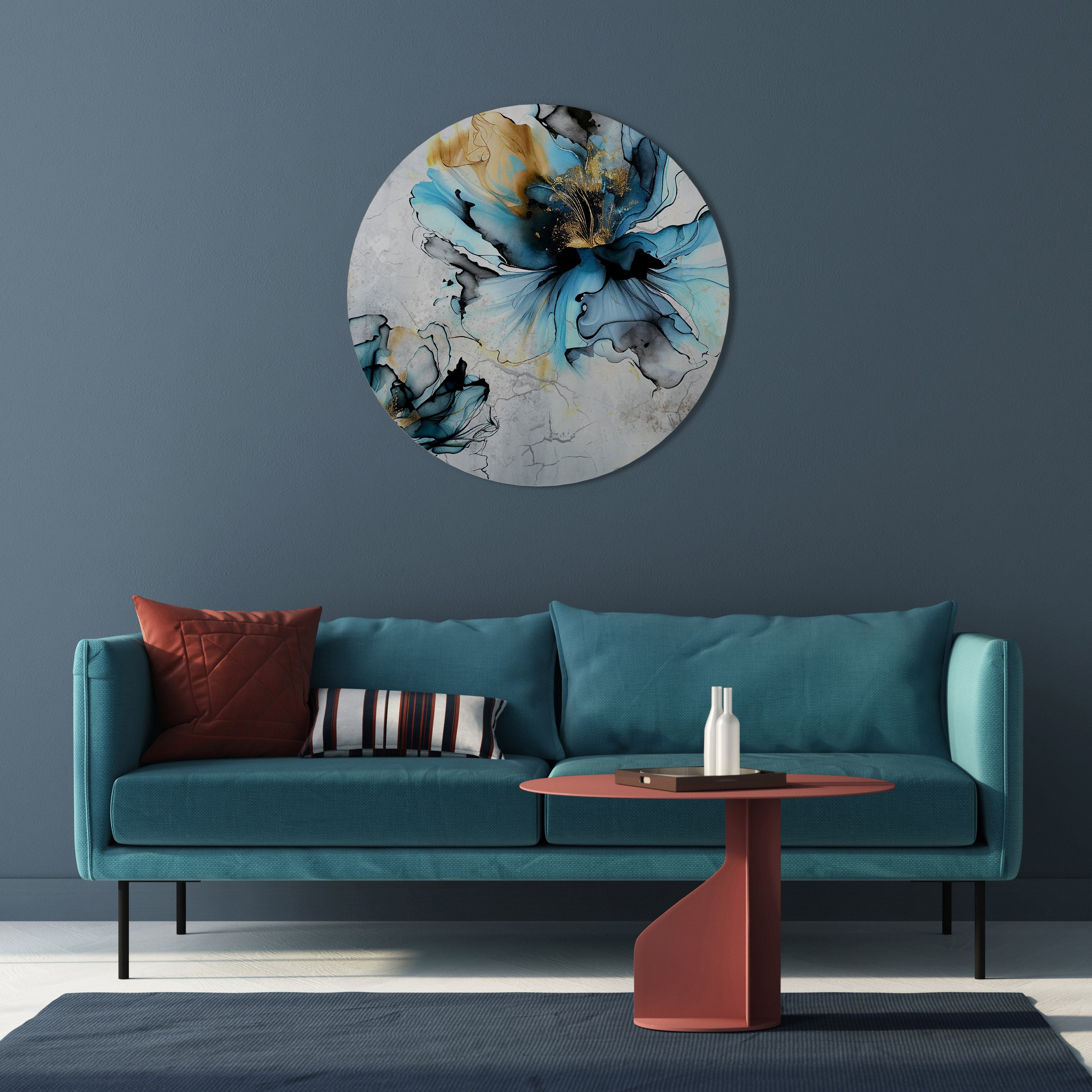 Arte de pared redondo COBALT BLOSSOMS