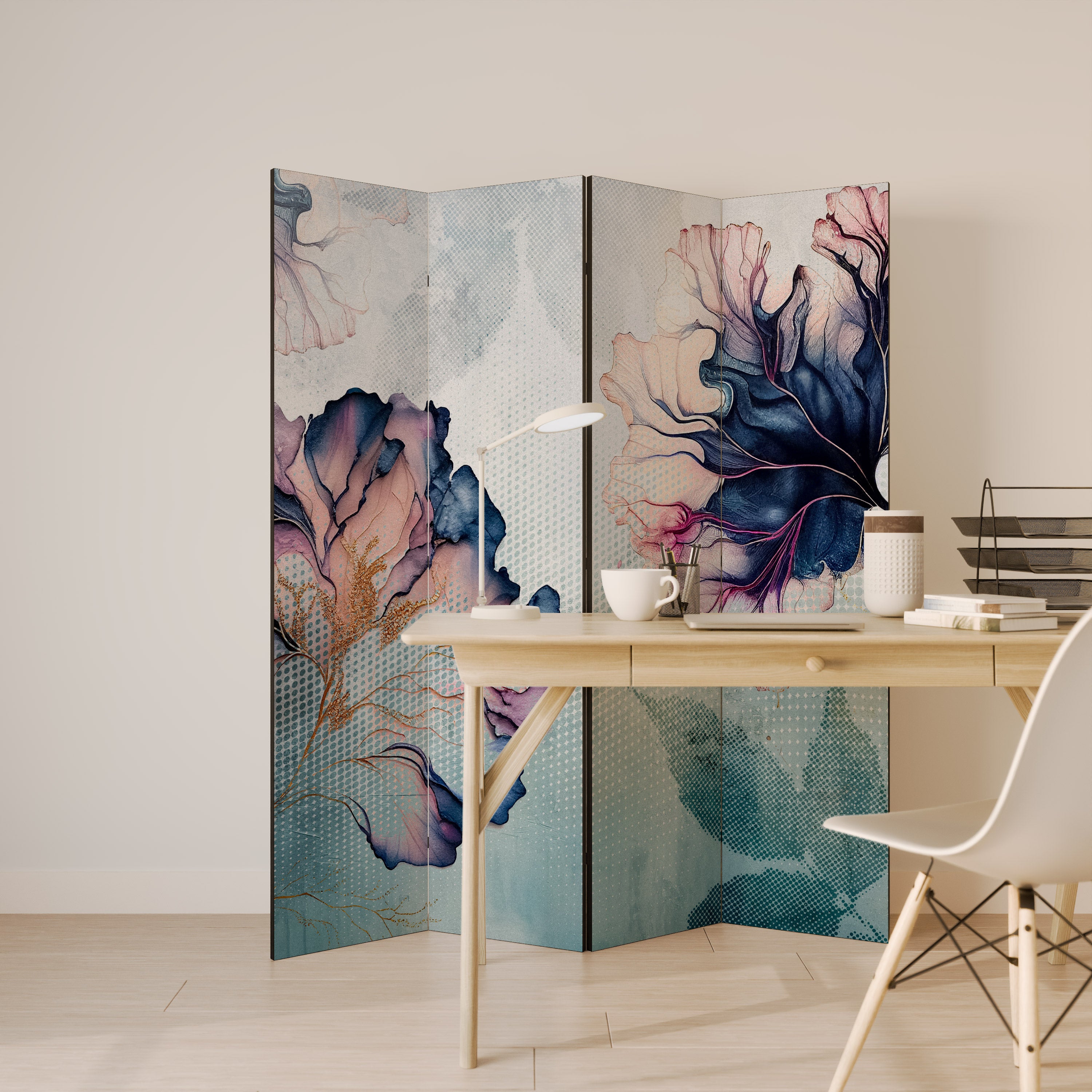 Biombo decorativo de 4 paneles ICY BLOSSOMS