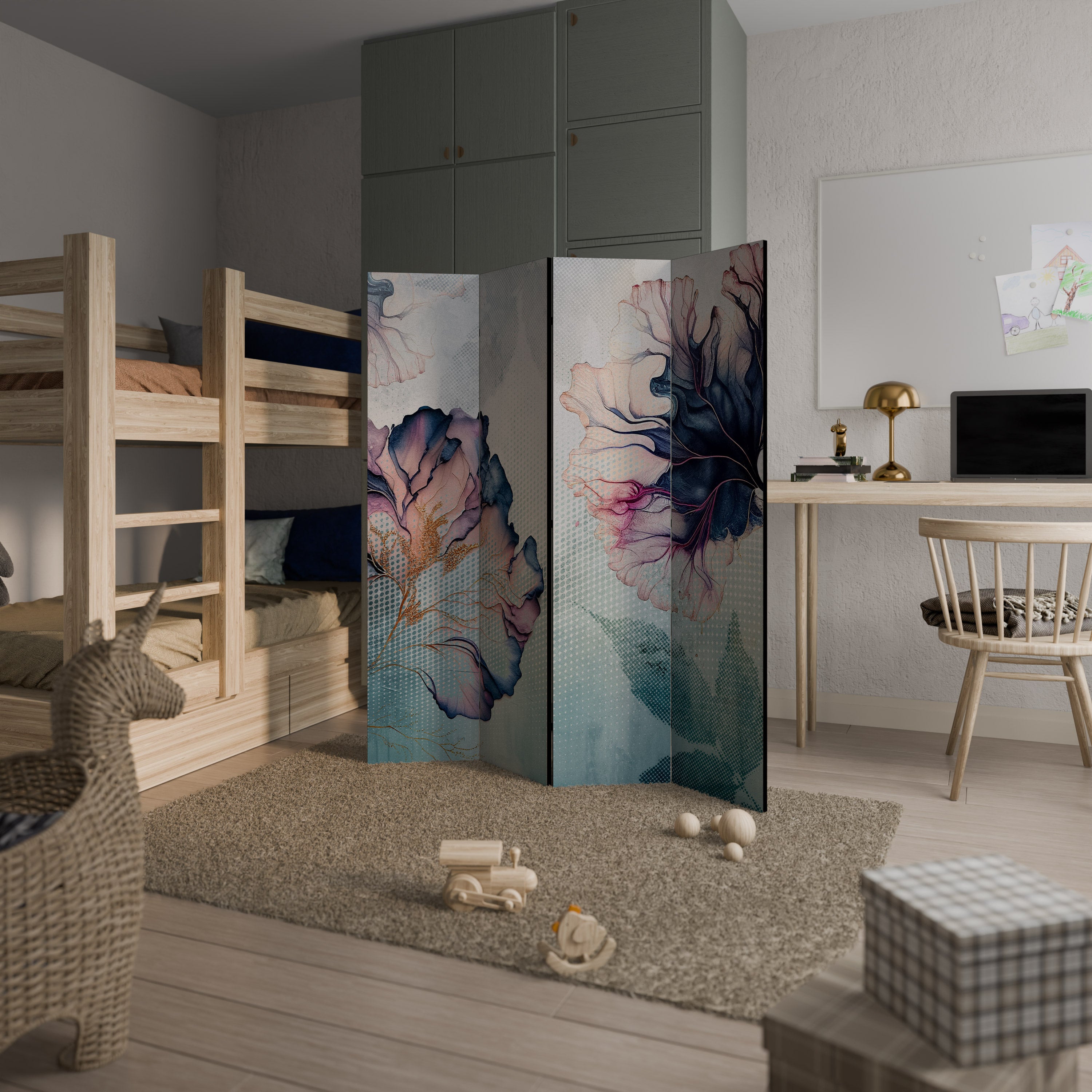 Biombo decorativo de 4 paneles ICY BLOSSOMS