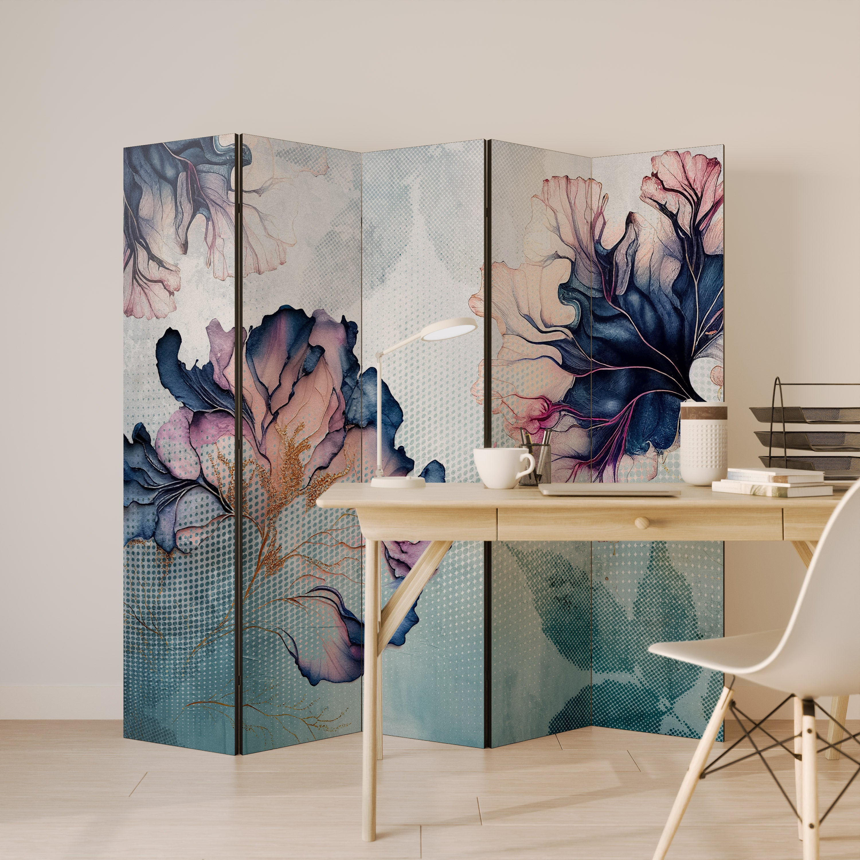 Biombo decorativo de 5 paneles ICY BLOSSOMS