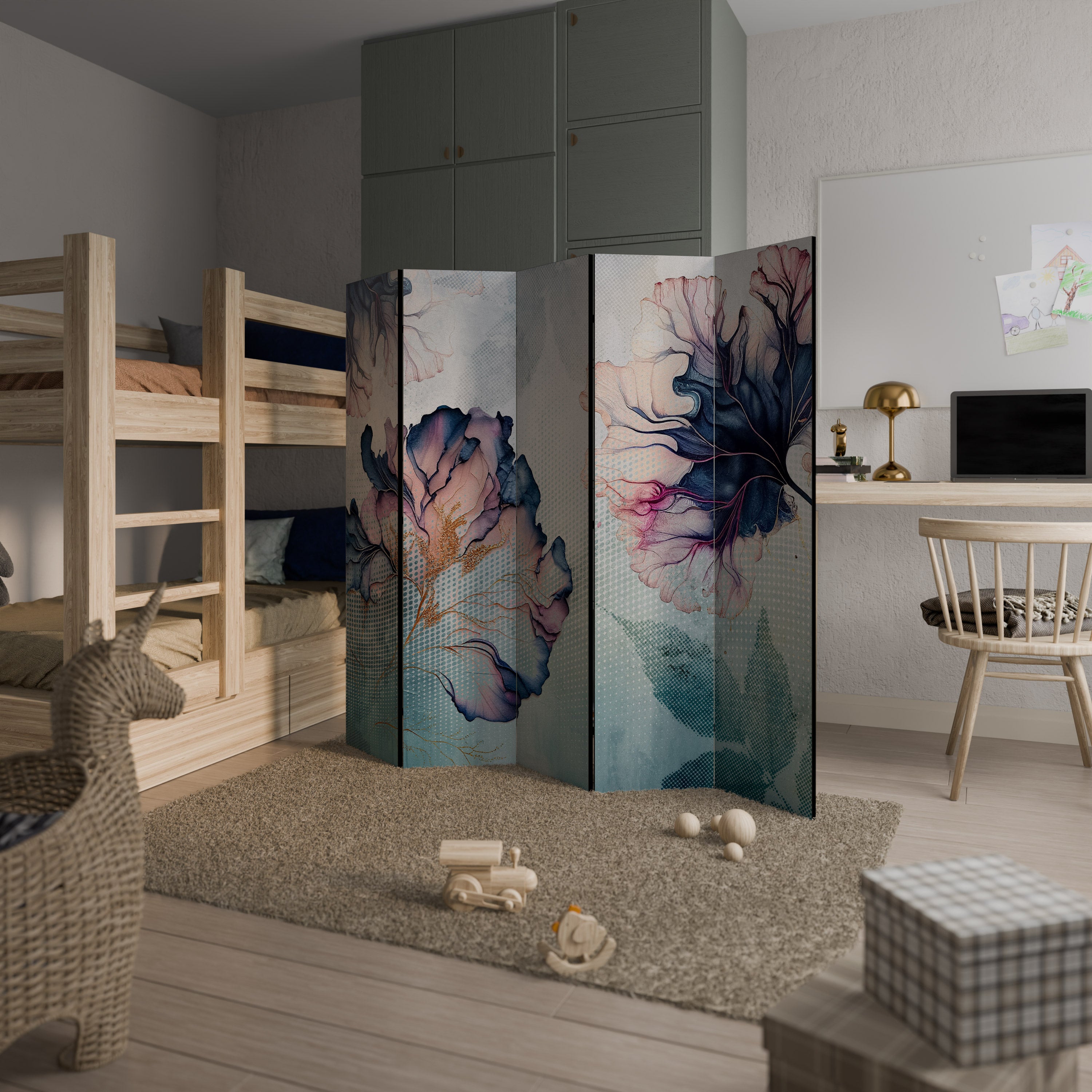 Biombo decorativo de 5 paneles ICY BLOSSOMS