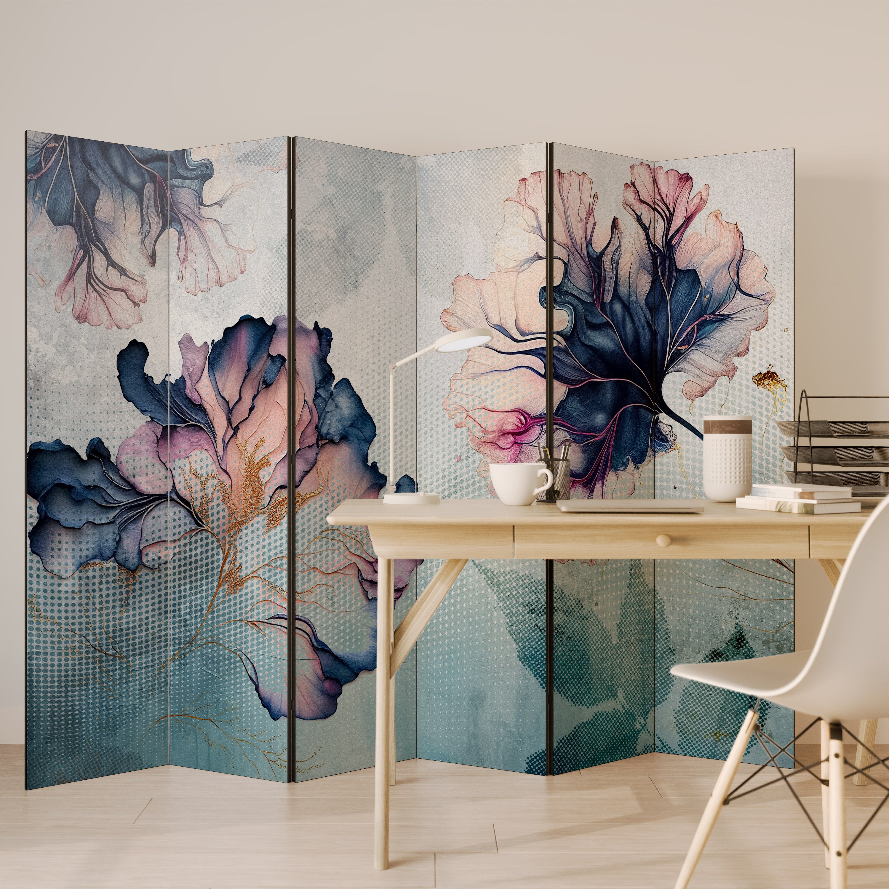 ICY BLOSSOMS 6-Panel Room Divider