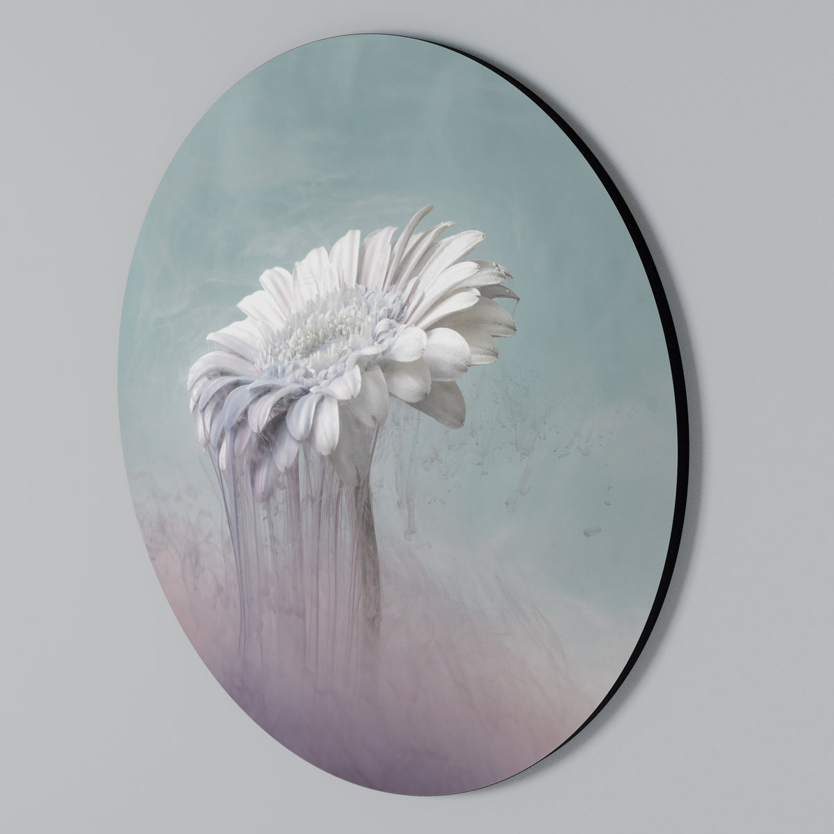 MELTING GERBERA Arte de pared redondo