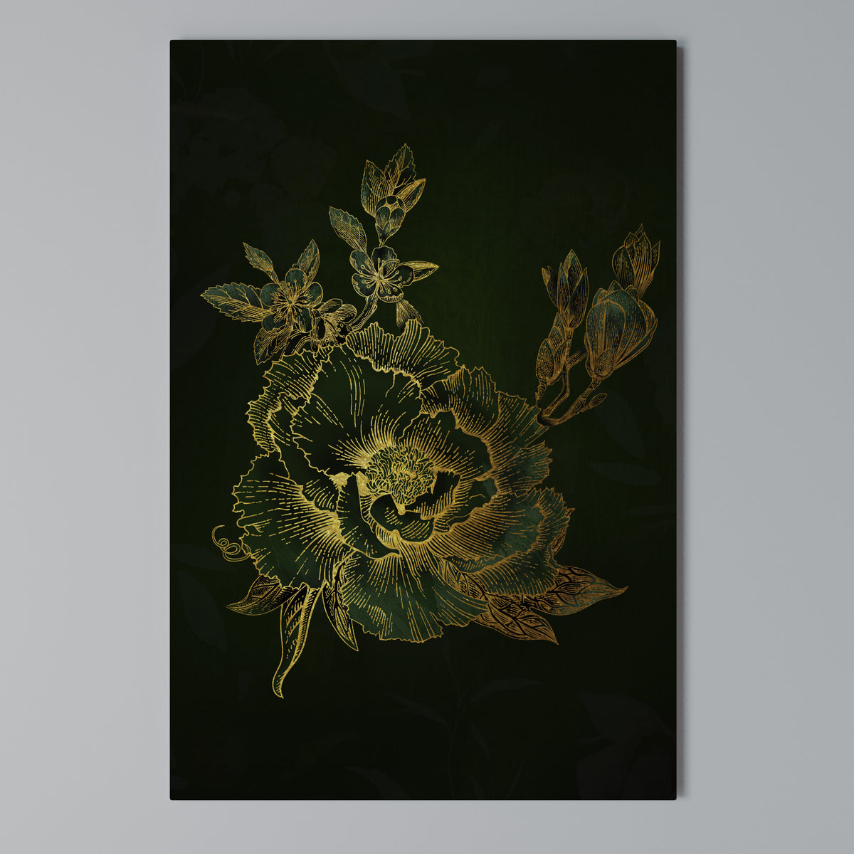 MIDNIGHT FLORAL GLIMMER Cuadro en lienzo vertical