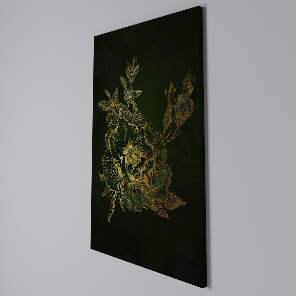 MIDNIGHT FLORAL GLIMMER Cuadro en lienzo vertical