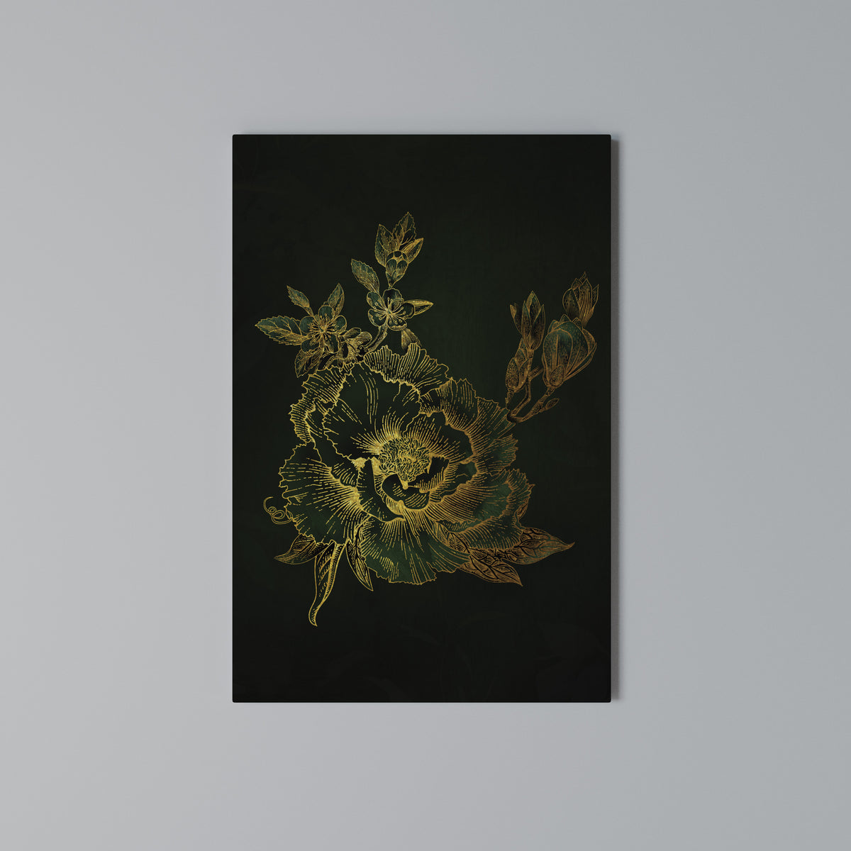 MIDNIGHT FLORAL GLIMMER Cuadro en lienzo vertical