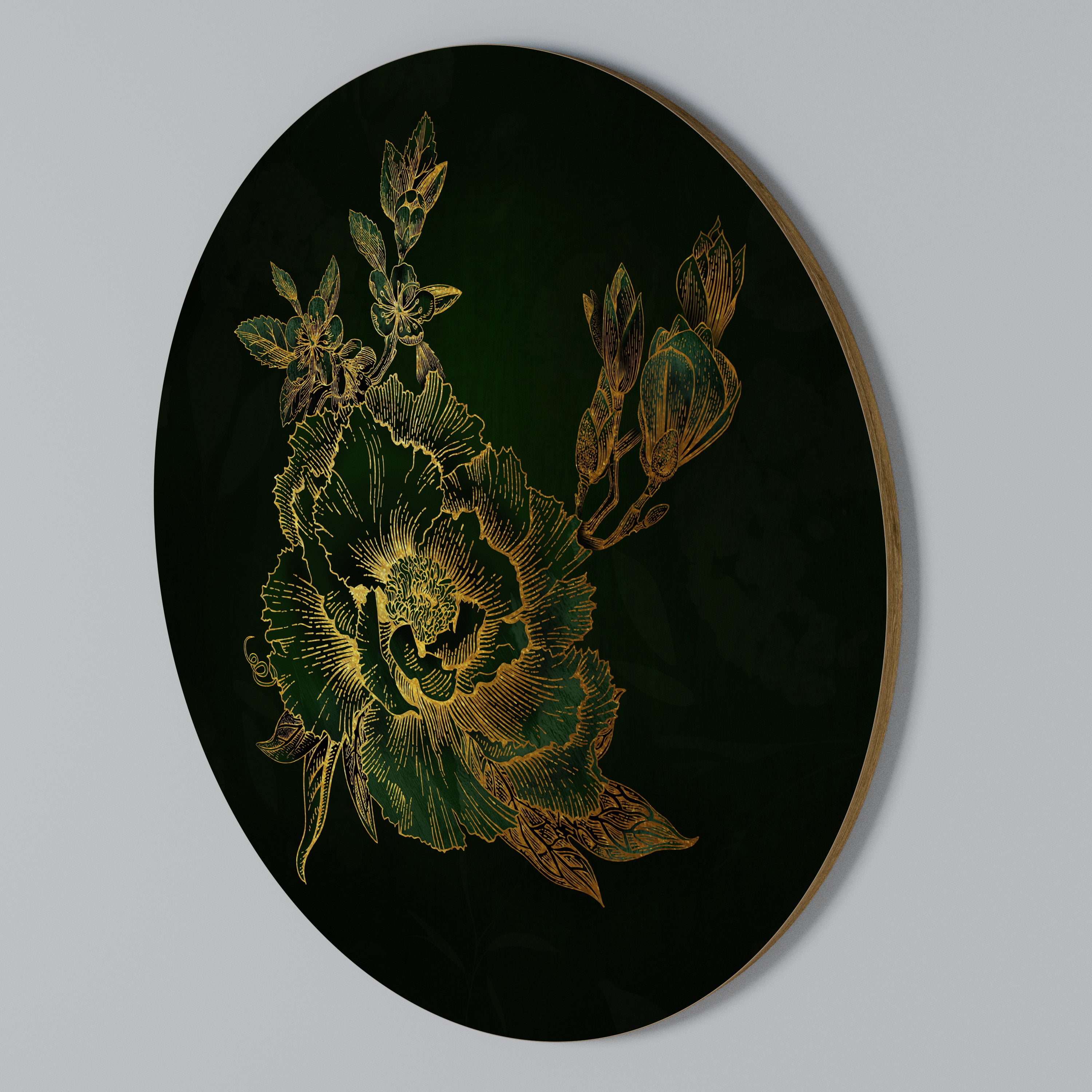 MIDNIGHT FLORAL GLIMMER Arte de pared redondo