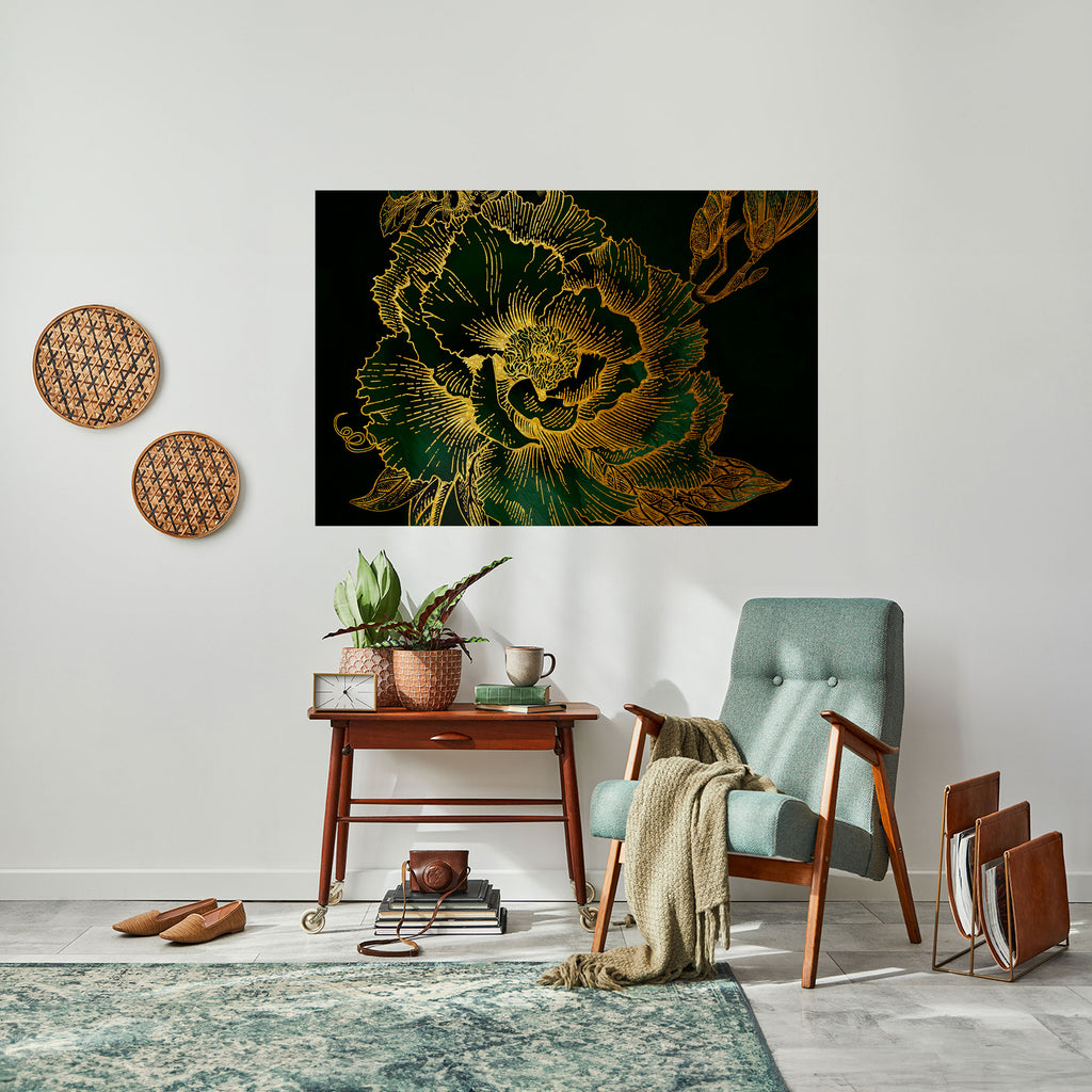 MIDNIGHT FLORAL GLIMMER Peel and Stick Horizontal Poster