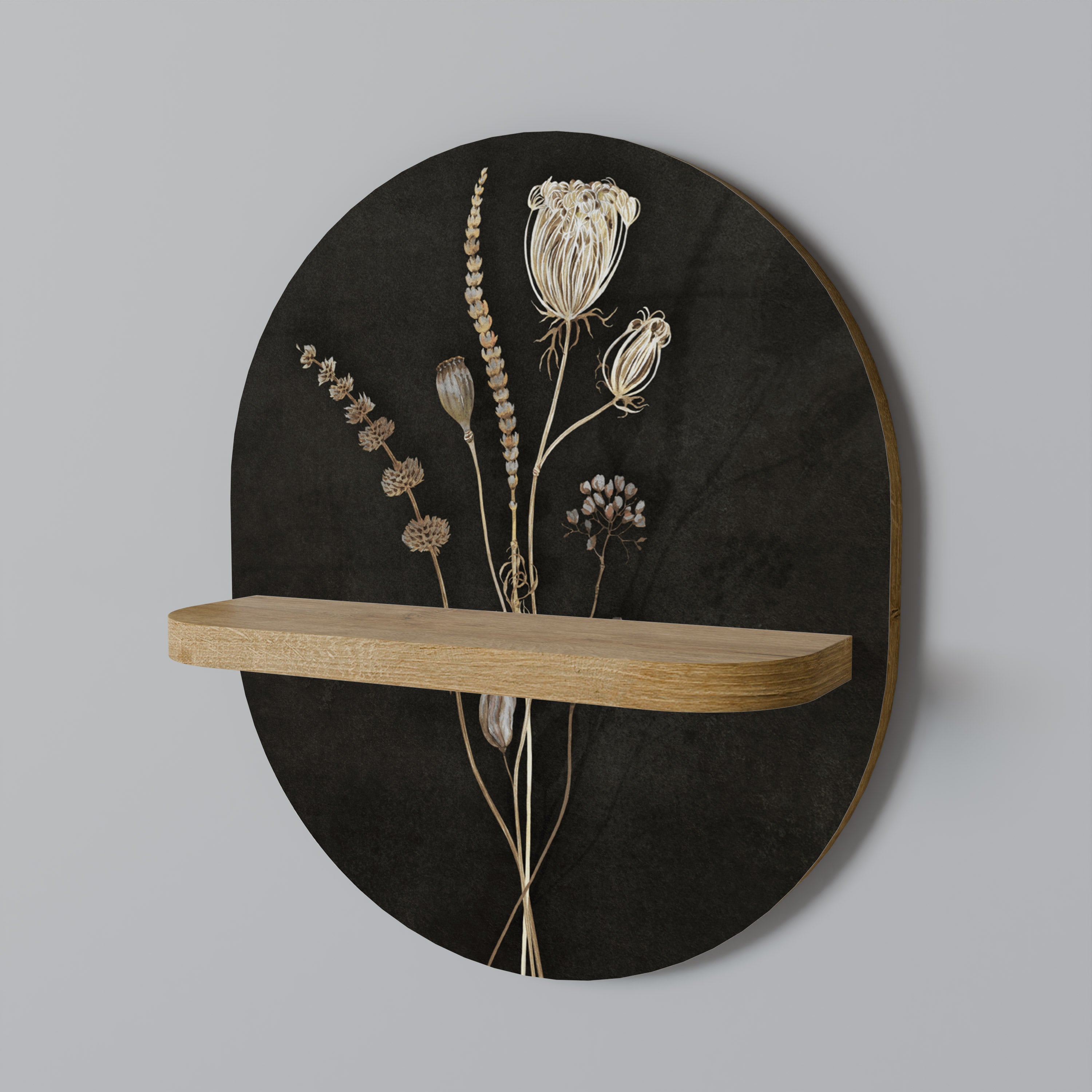 MEADOW ART. Estantería de arte ovalada con efecto roble