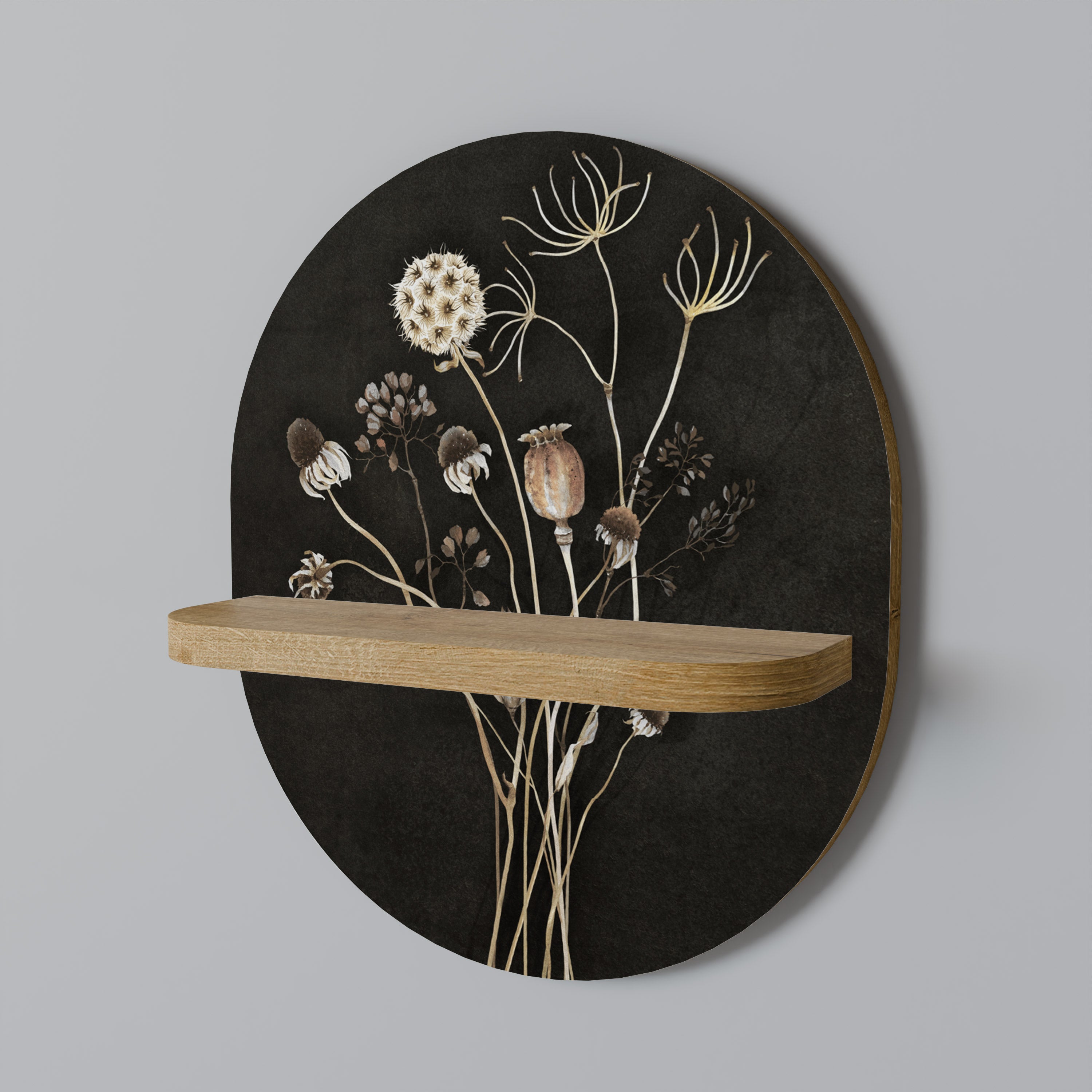 Estantería de arte ovalada MEADOW SHADES con efecto roble