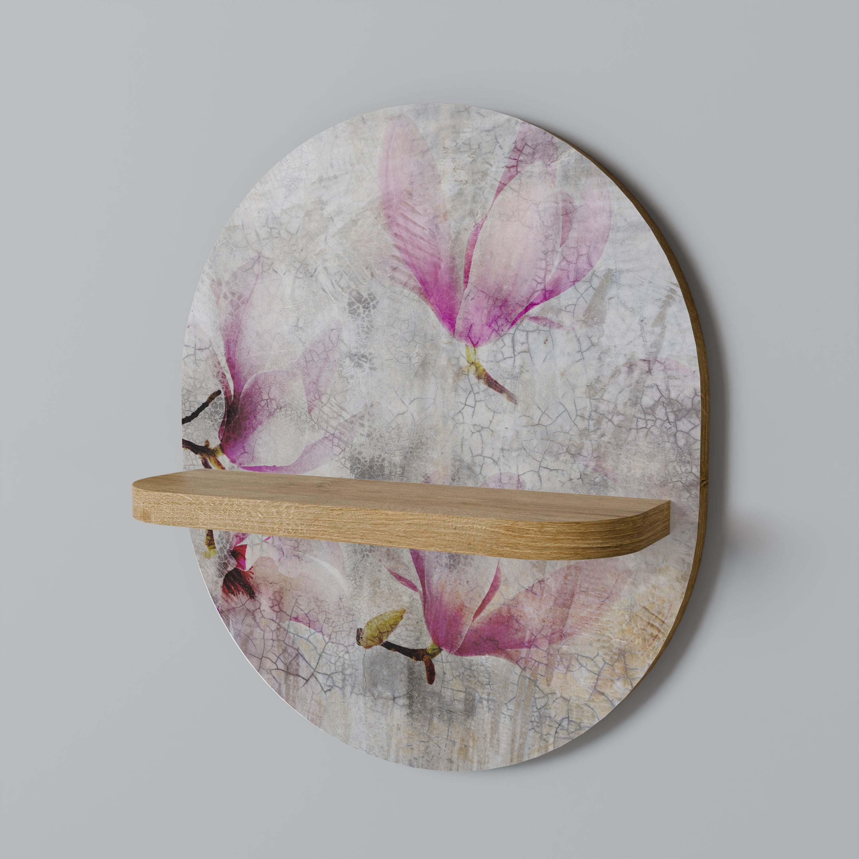 Estantería de arte ovalada Magnolia Impresionante en efecto roble
