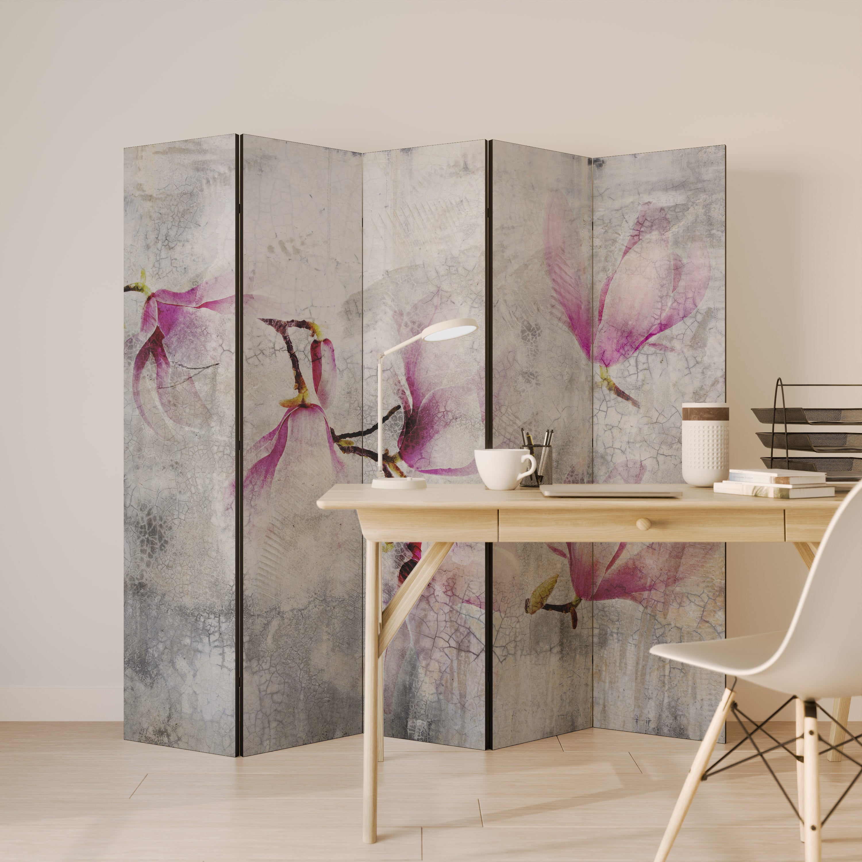 Biombo decorativo de 5 paneles ASTONISHING MAGNOLIA