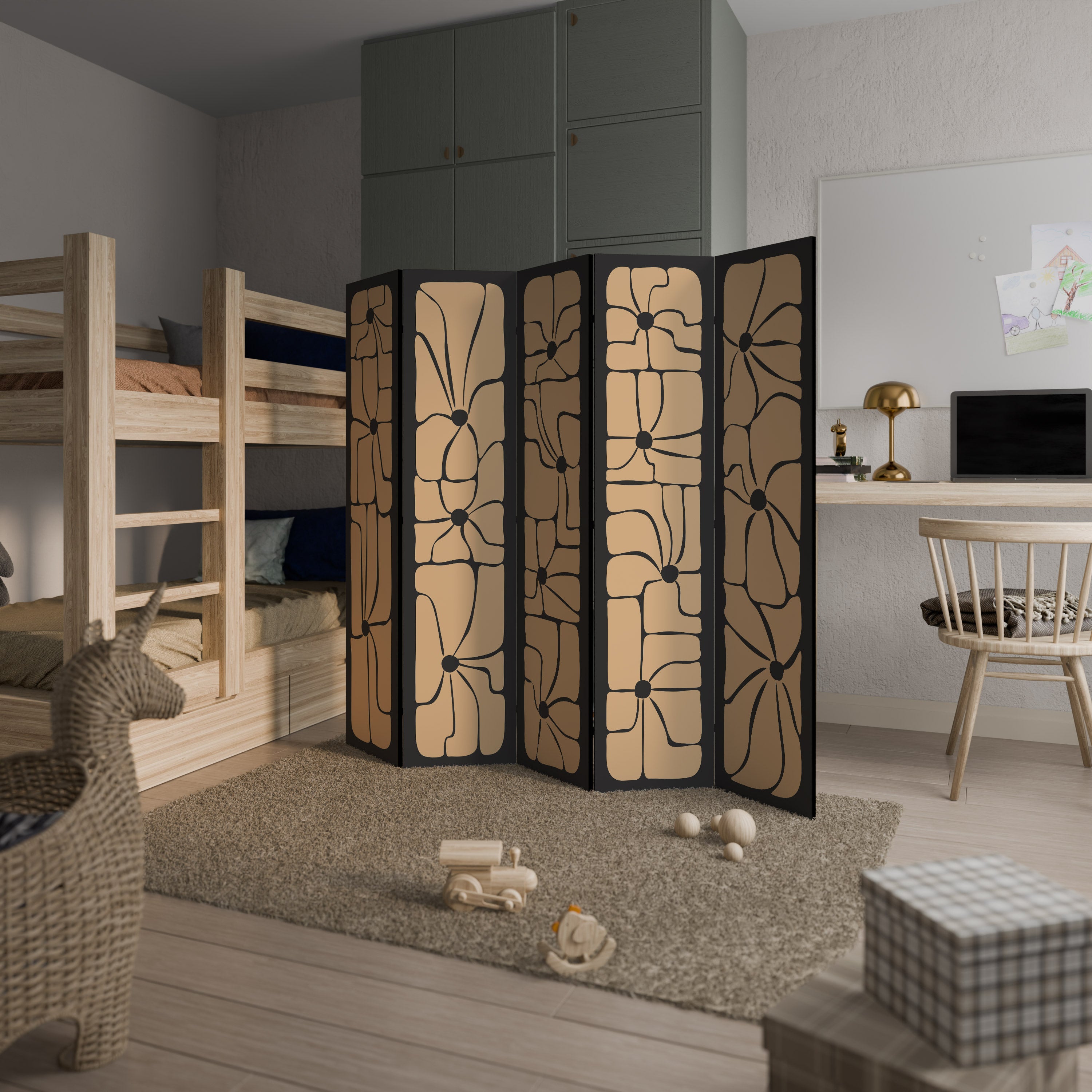 TRANQUIL CURRENTS Decorative 5-Panel Room Divider