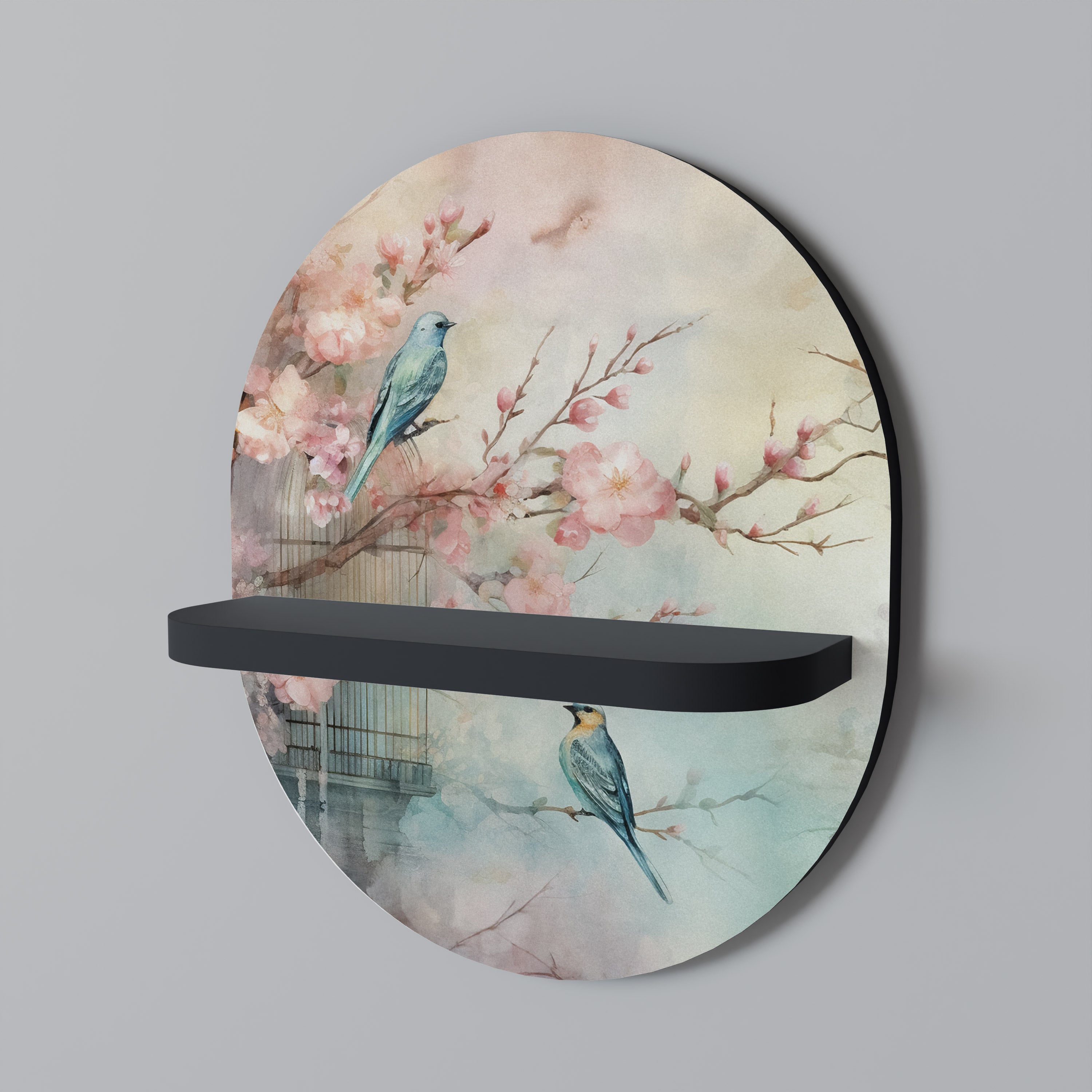Estantería de arte ovalada CHERRY BIRDSONG con acabado negro