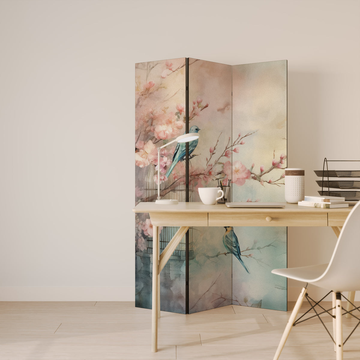 CHERRY BIRDSONG Biombo de 3 paneles