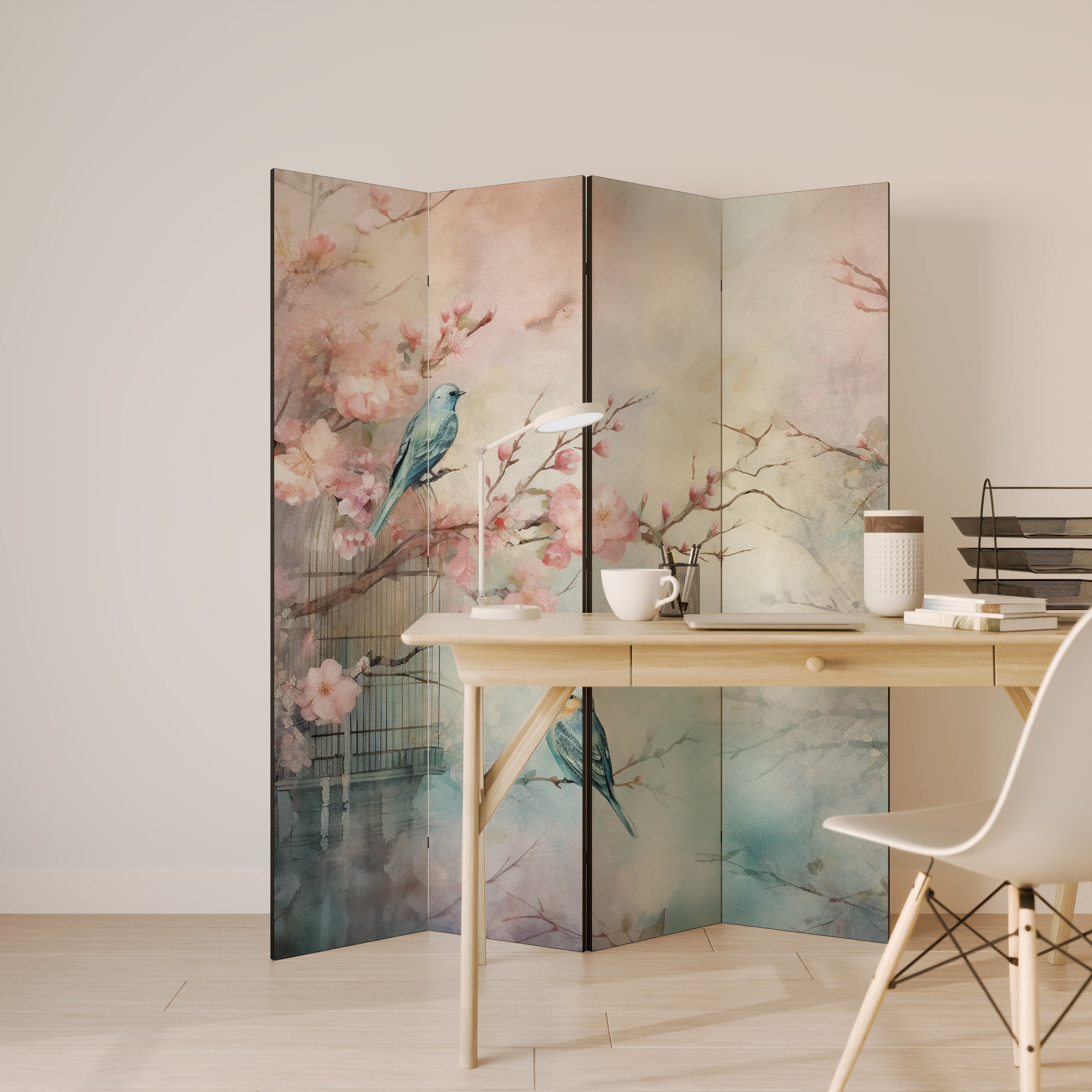 CHERRY BIRDSONG Decorative 4-Panel Room Divider