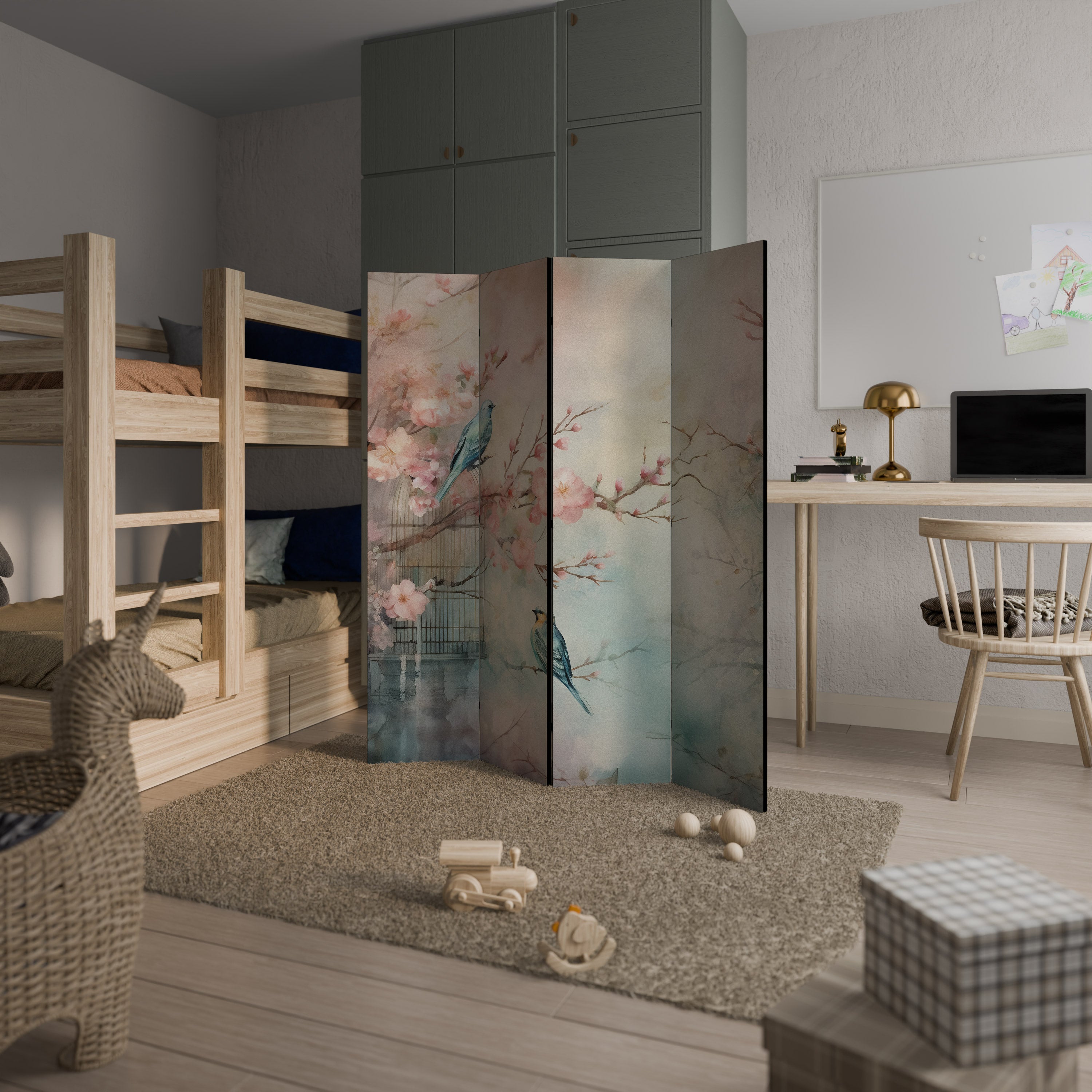 CHERRY BIRDSONG Biombo de 4 paneles