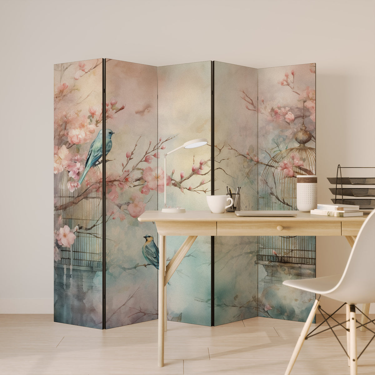 CHERRY BIRDSONG Biombo de 5 paneles