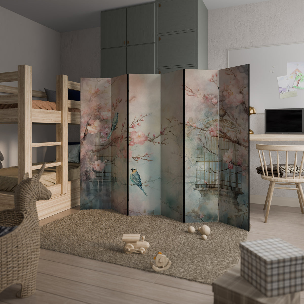 CHERRY BIRDSONG Biombo de 6 paneles