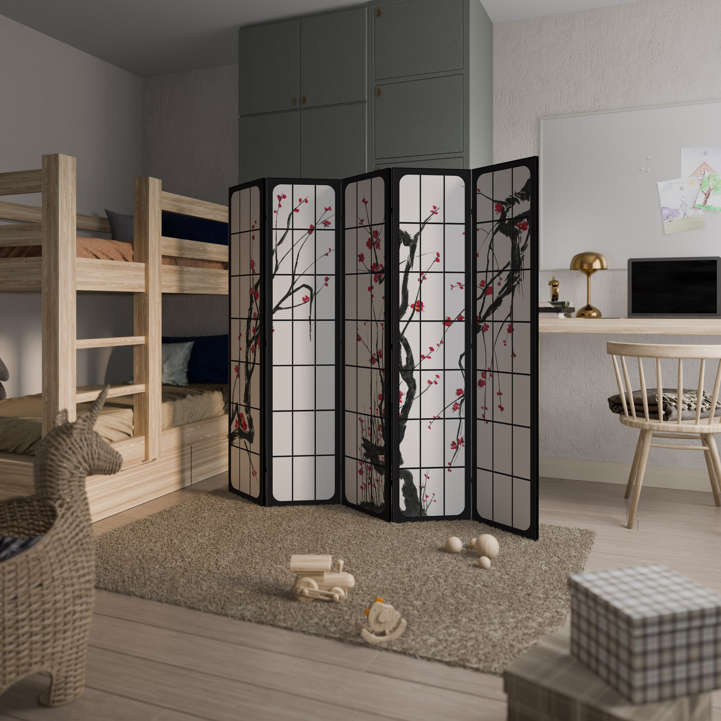 JAPANESE BLOSSOMS Decorative 5-Panel Room Divider