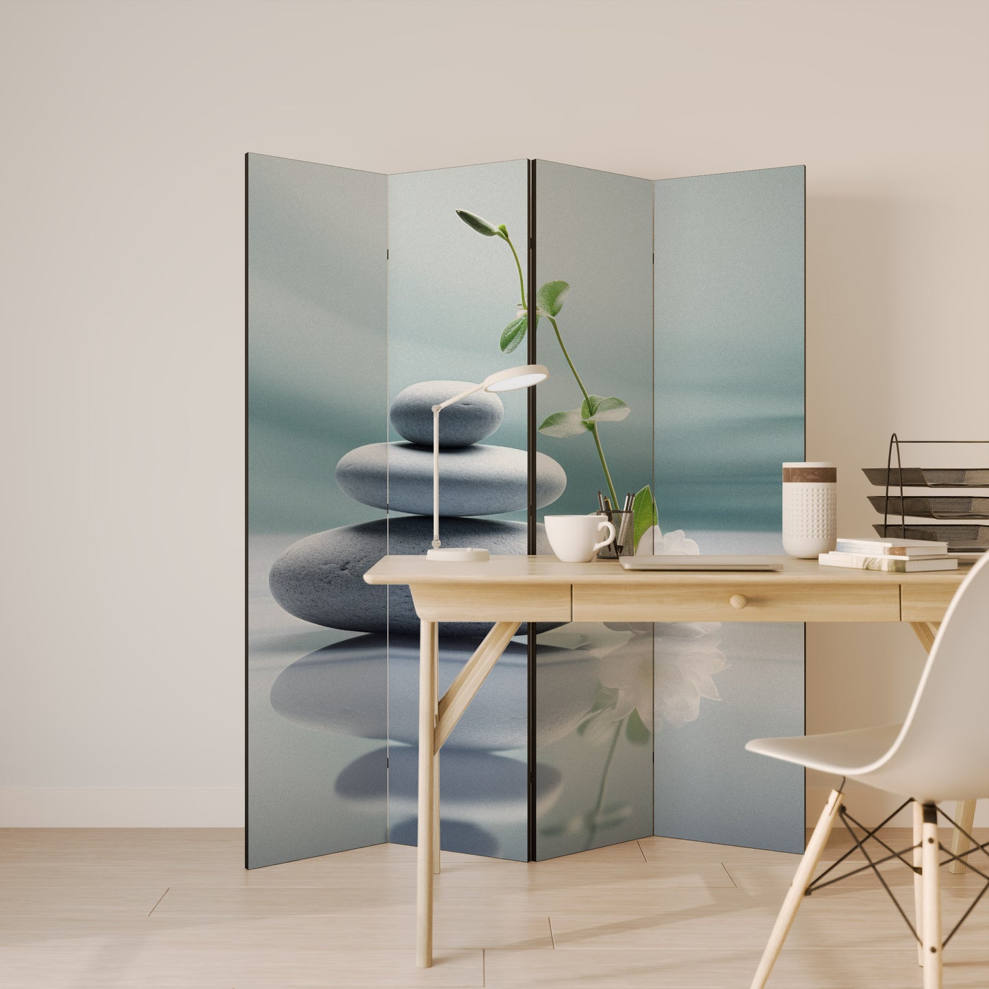 TRANQUIL STONE BALANCE 4-Panel Room Divider